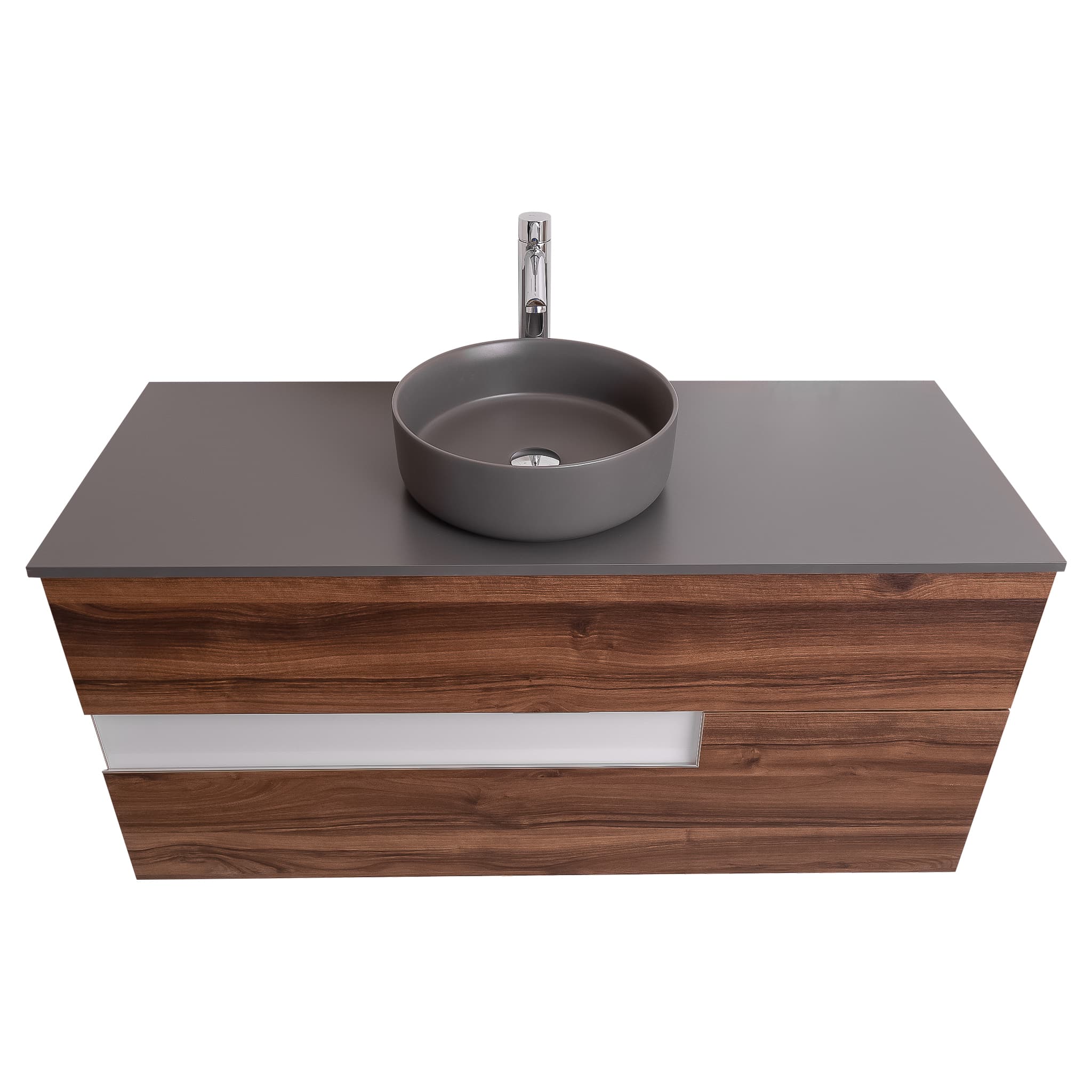 Vision 47.5 Valenti Medium Brown Wood Cabinet, Ares Grey Ceniza Top And Ares Grey Ceniza Ceramic Basin, Wall Mounted Modern Vanity Set