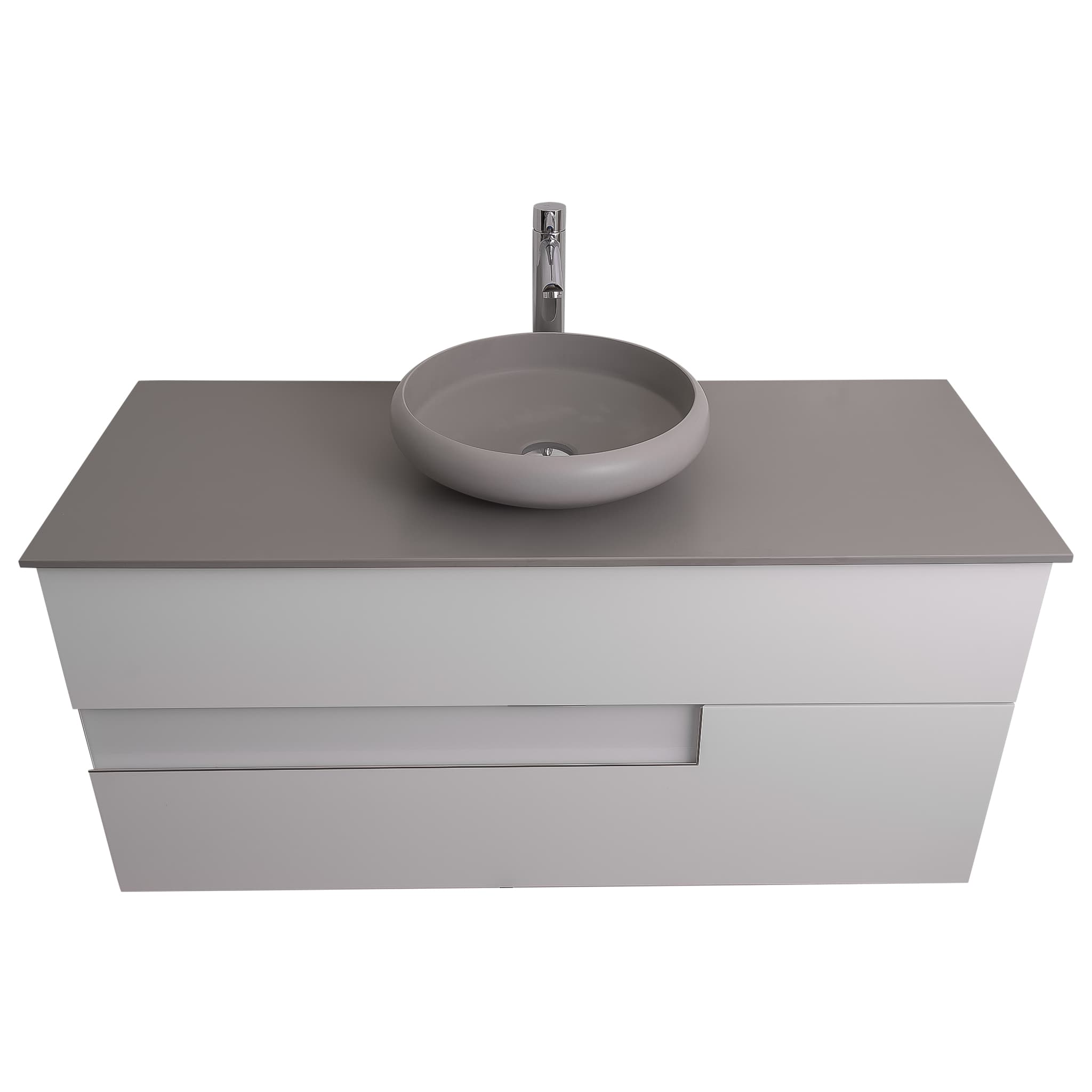 Vision 47.5 White High Gloss Cabinet, Solid Surface Flat Grey Counter And Round Solid Surface Grey Basin 1153, Wall Mounted Modern Vanity Set