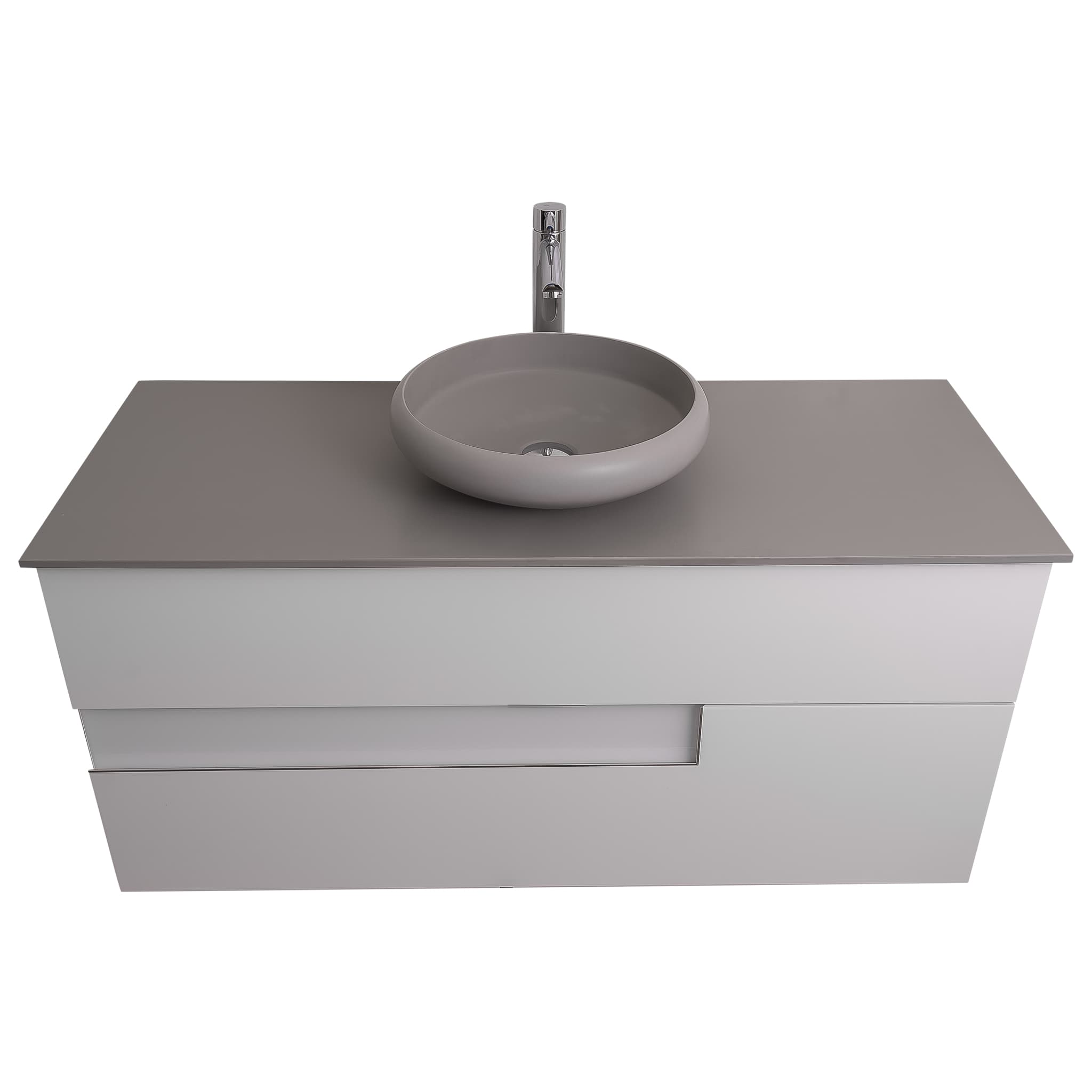 Vision 47.5 White High Gloss Cabinet, Solid Surface Flat Grey Counter And Round Solid Surface Grey Basin 1153, Wall Mounted Modern Vanity Set Bath Trends USA