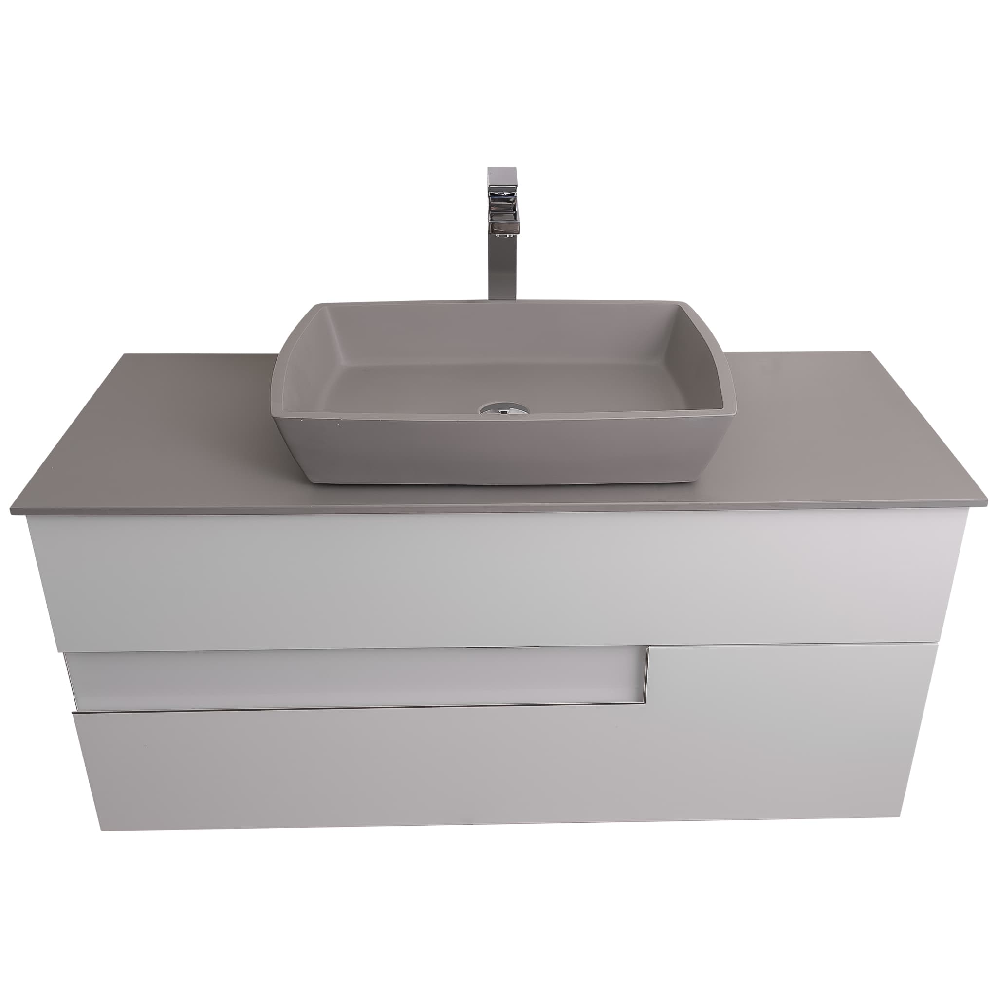 Vision 47.5 White High Gloss Cabinet, Solid Surface Flat Grey Counter And Square Solid Surface Grey Basin 1316, Wall Mounted Modern Vanity Set Bath Trends USA