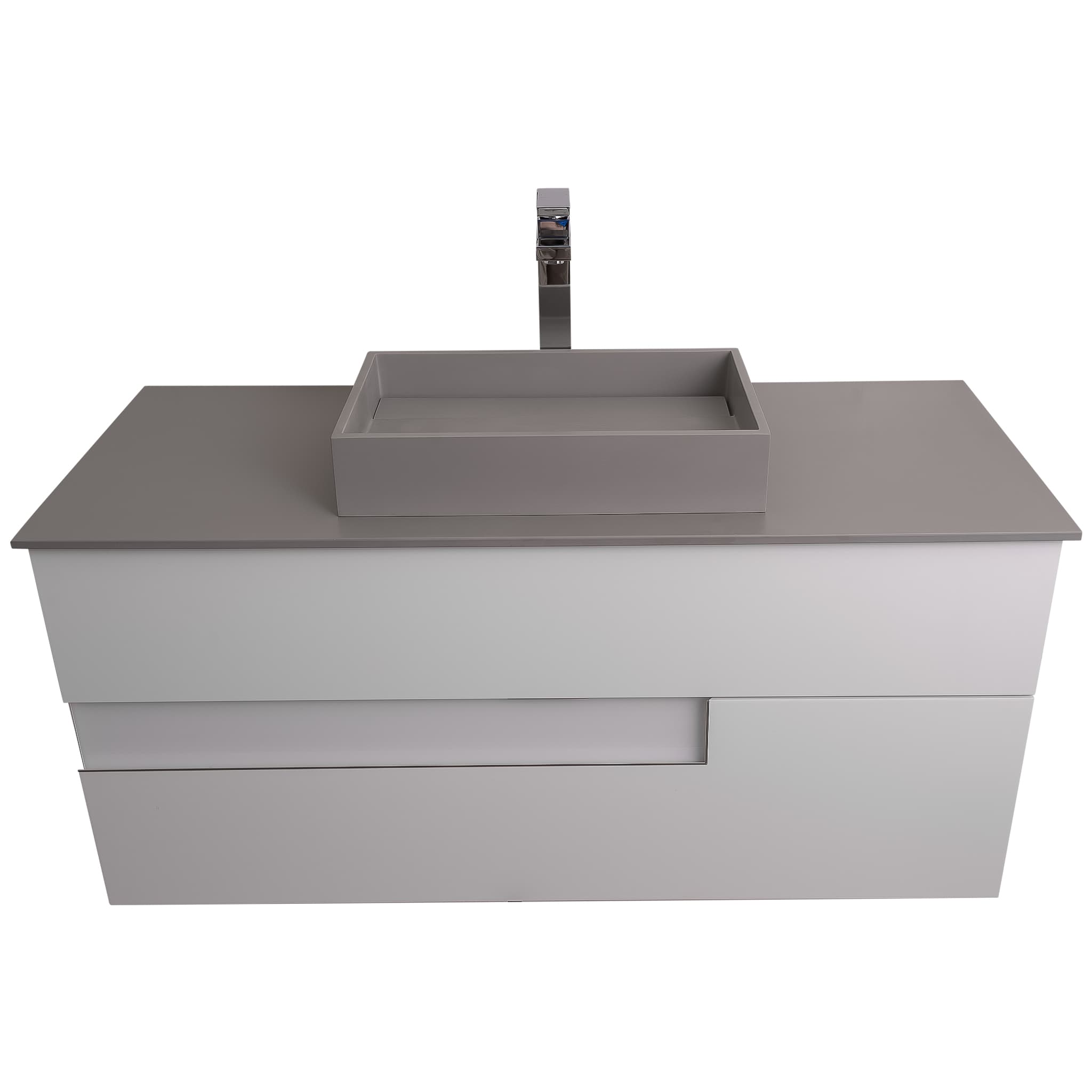 Vision 47.5 White High Gloss Cabinet, Solid Surface Flat Grey Counter And Infinity Square Solid Surface Grey Basin 1329, Wall Mounted Modern Vanity Set
