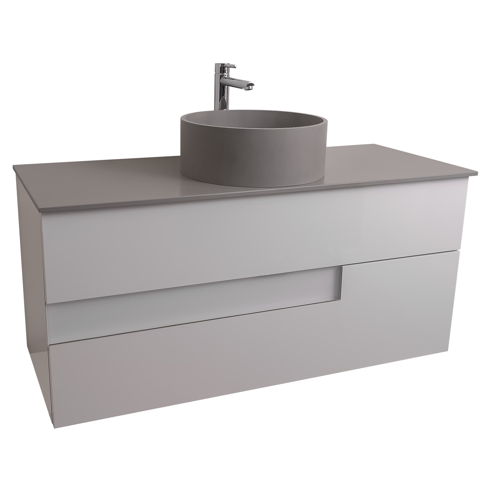 Vision 47.5 White High Gloss Cabinet, Solid Surface Flat Grey Counter And Round Solid Surface Grey Basin 1386, Wall Mounted Modern Vanity Set Bath Trends USA