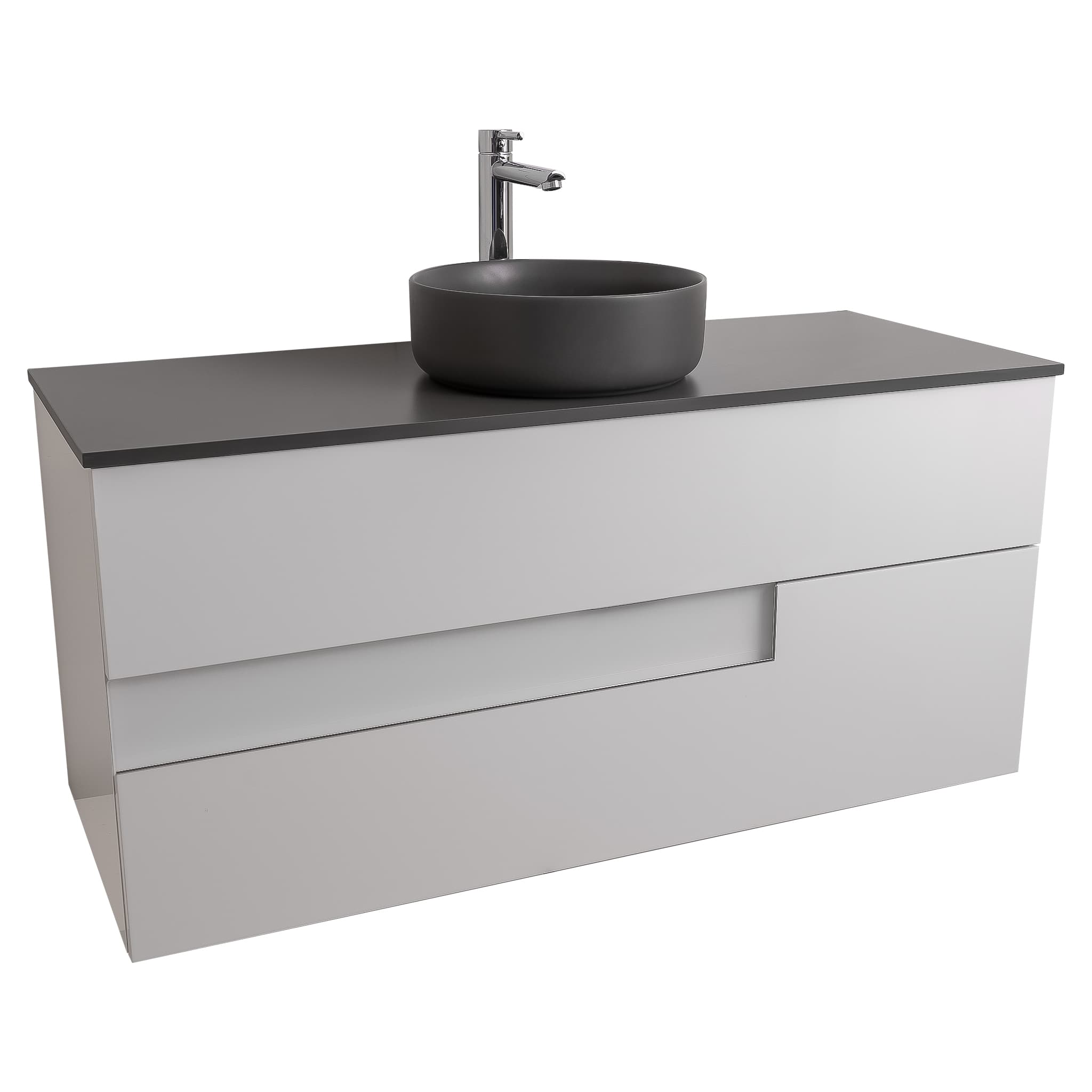 Vision 47.5 White High Gloss Cabinet, Ares Grey Ceniza Top And Ares Grey Ceniza Ceramic Basin, Wall Mounted Modern Vanity Set
