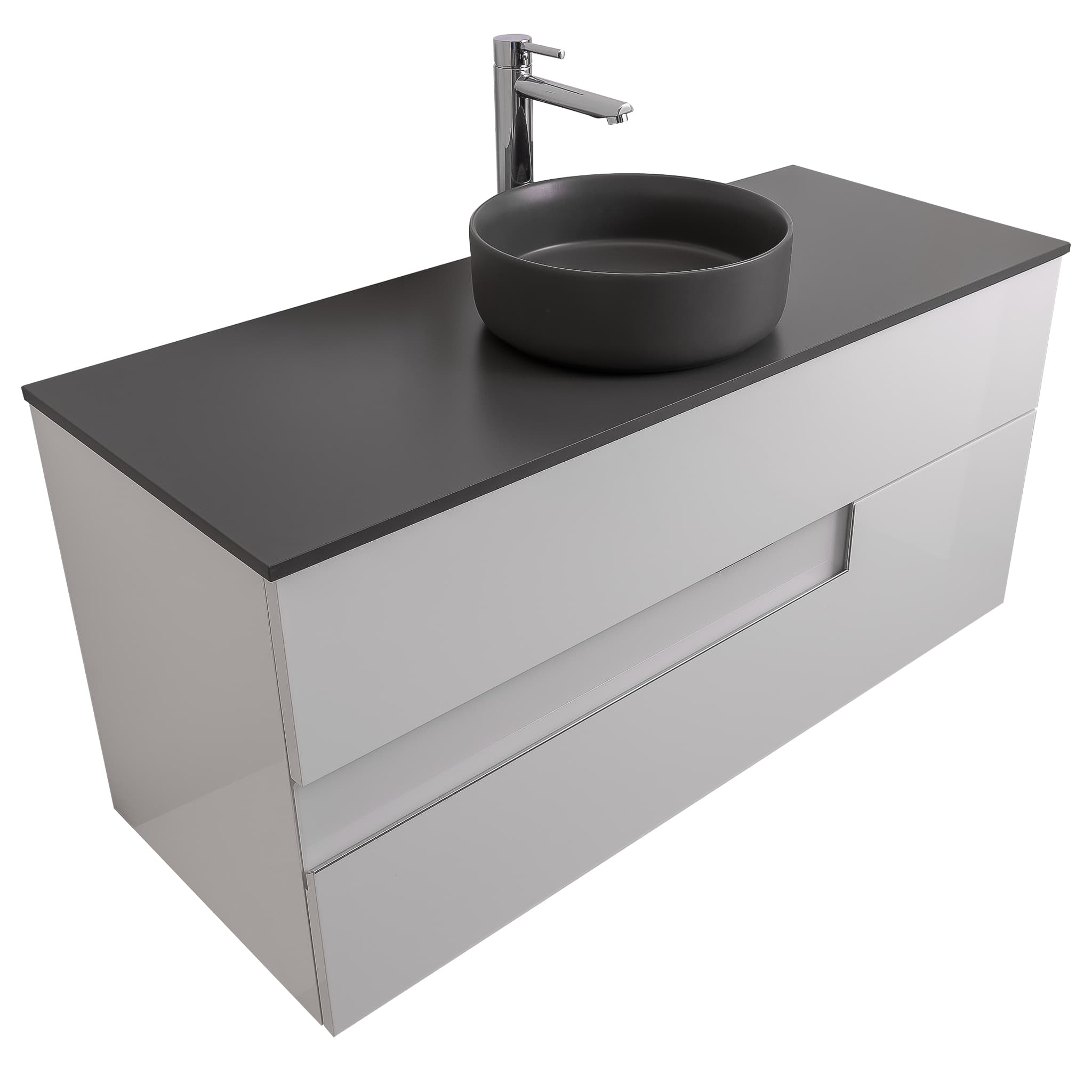 Vision 47.5 White High Gloss Cabinet, Ares Grey Ceniza Top And Ares Grey Ceniza Ceramic Basin, Wall Mounted Modern Vanity Set