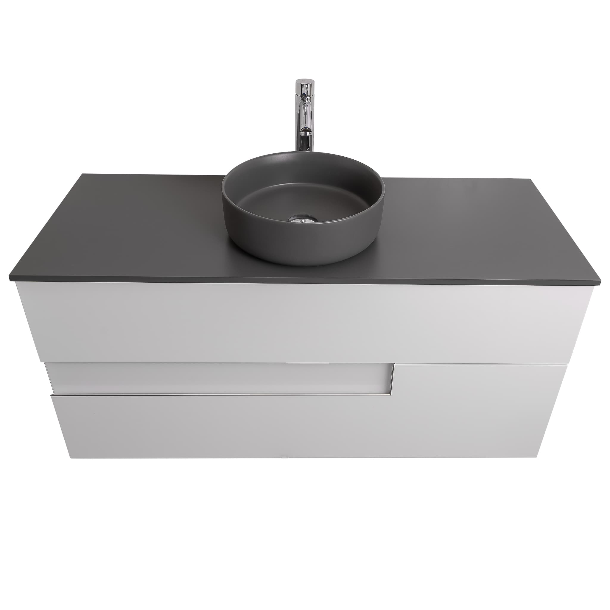 Vision 47.5 White High Gloss Cabinet, Ares Grey Ceniza Top And Ares Grey Ceniza Ceramic Basin, Wall Mounted Modern Vanity Set