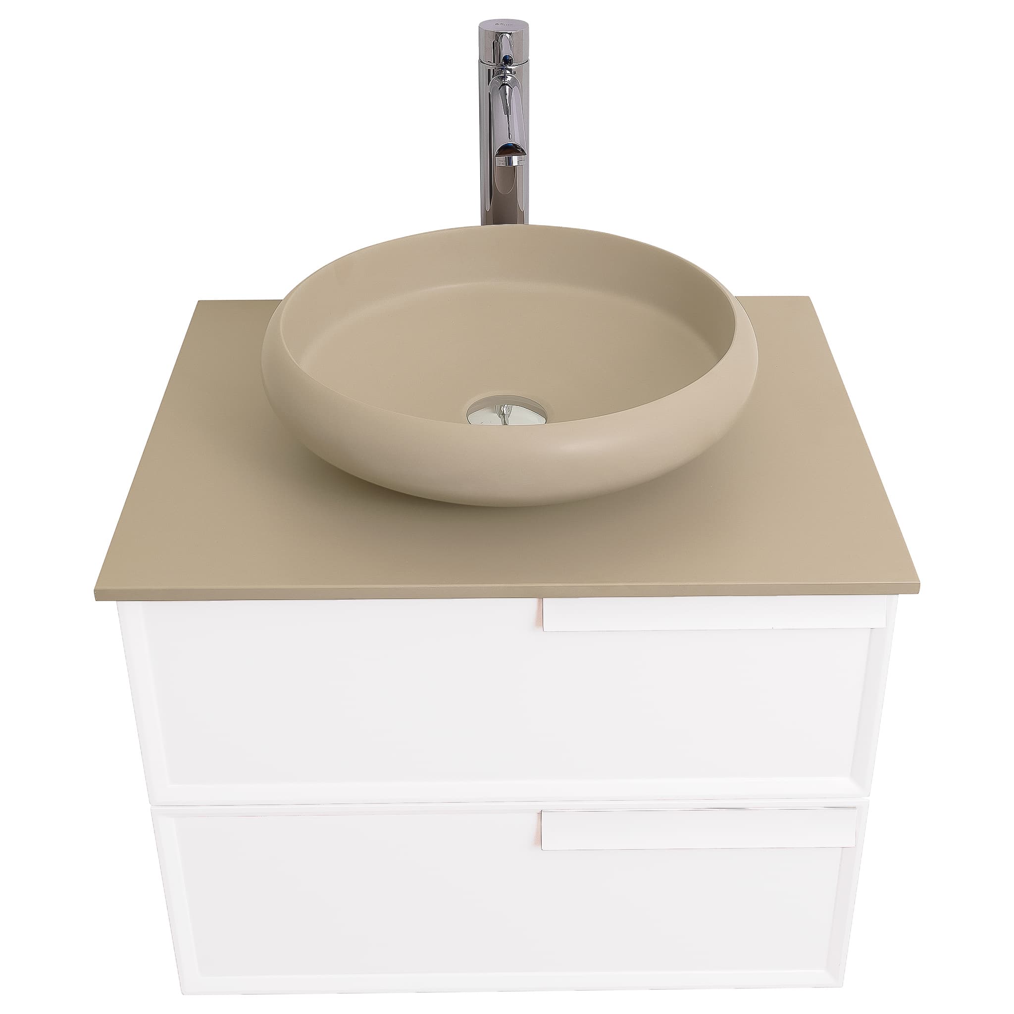 Garda 23.5 Matte White Cabinet, Solid Surface Flat Taupe Counter and Round Solid Surface Taupe Basin 1153, Wall Mounted Modern Vanity Set