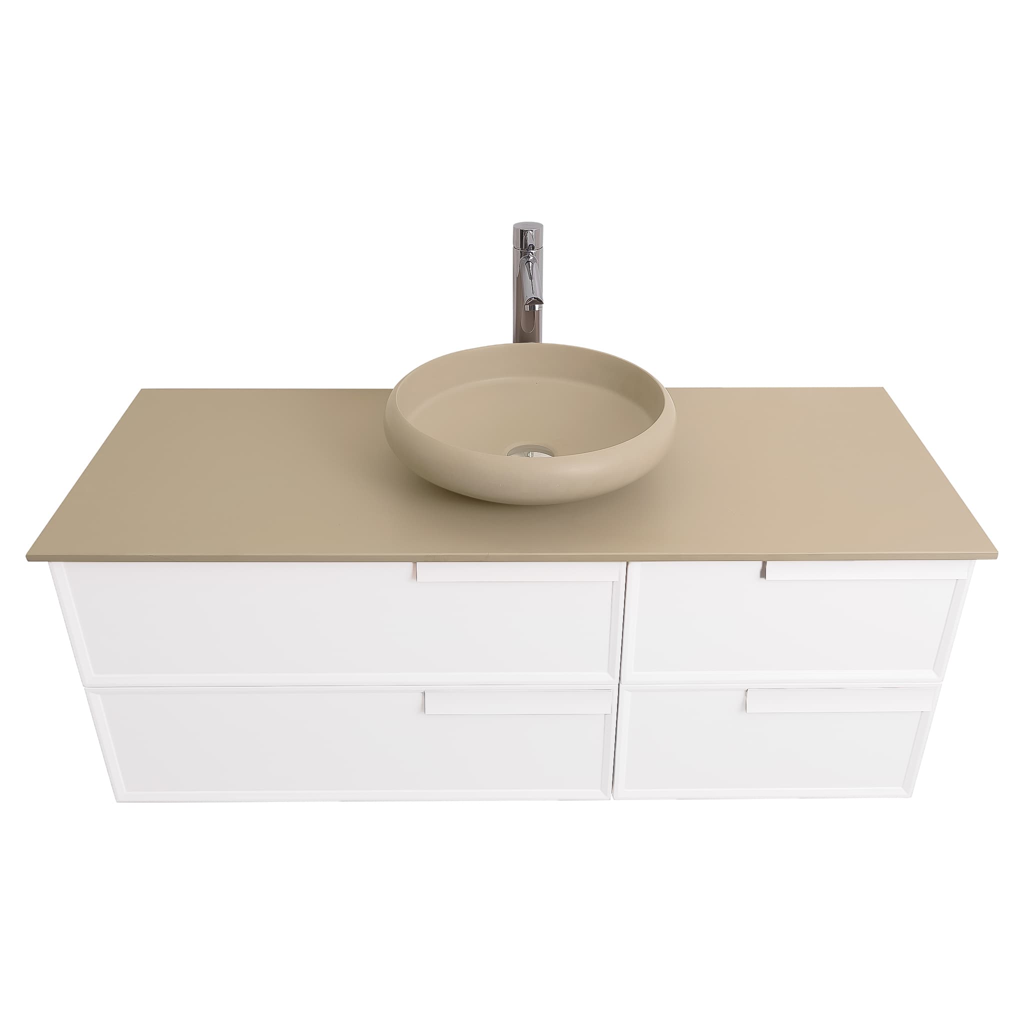 Garda 47.5 Matte White Cabinet, Solid Surface Flat Taupe Counter and Round Solid Surface Taupe Basin 1153, Wall Mounted Modern Vanity Set