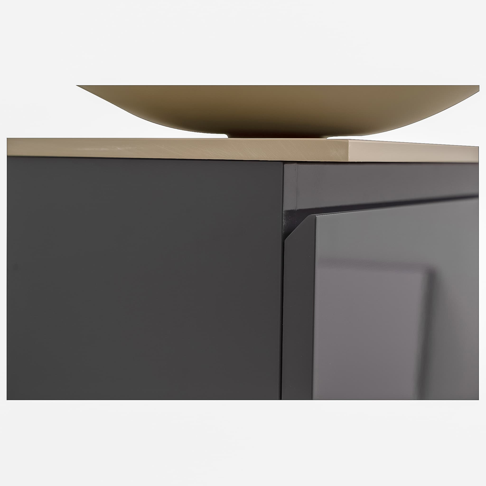 Venice 23.5 Anthracite High Gloss Cabinet, Solid Surface Flat Taupe Counter And Round Solid Surface Taupe Basin 1153, Wall Mounted Modern Vanity Set