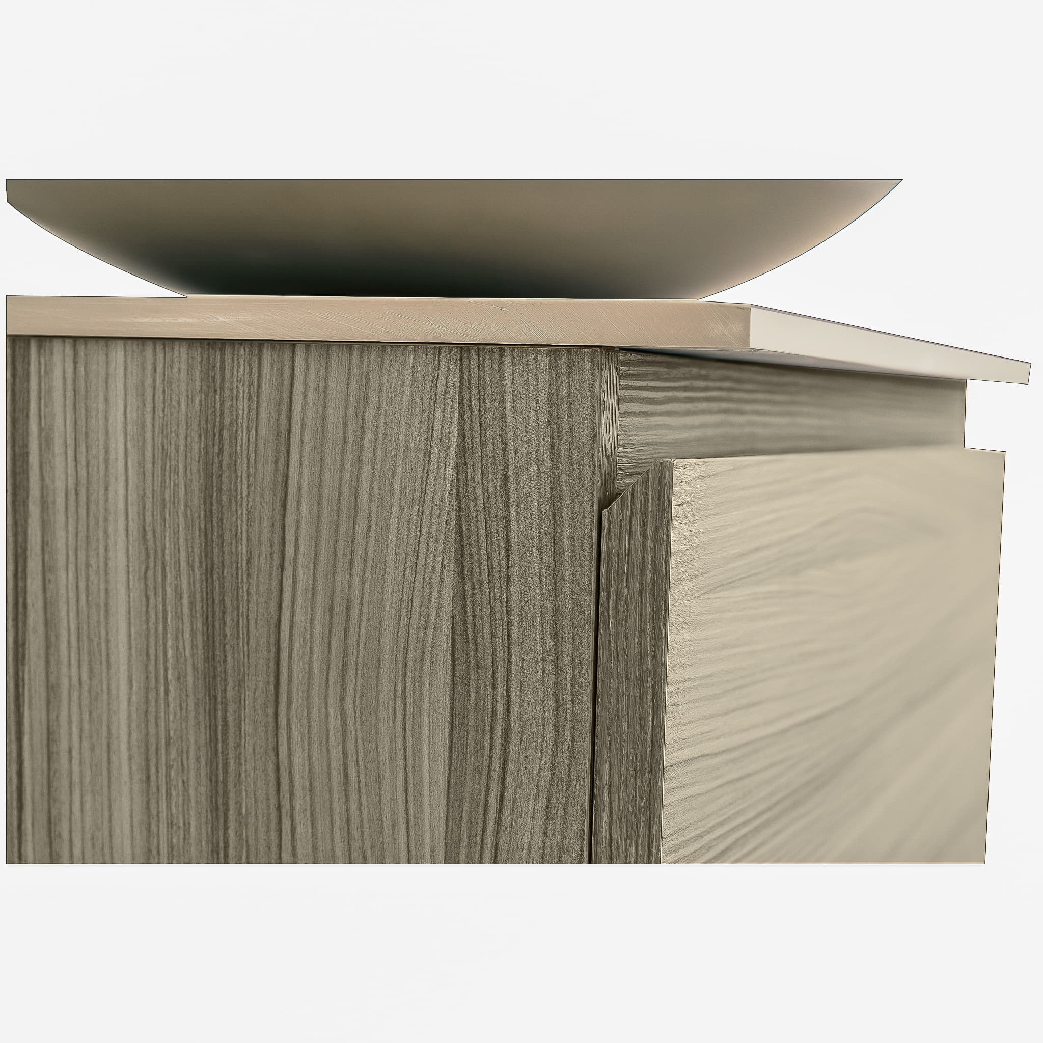 Venice 23.5 Nilo Grey Wood Texture Cabinet, Solid Surface Flat Taupe Counter And Round Solid Surface Taupe Basin 1153, Wall Mounted Modern Vanity Set