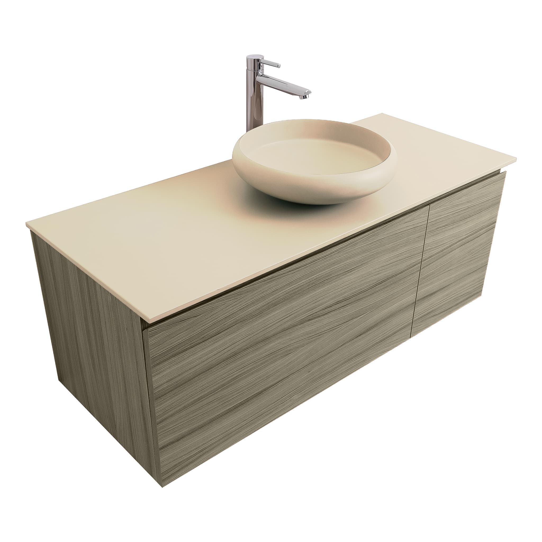 Venice 47.5 Nilo Grey Wood Texture Cabinet, Solid Surface Flat Taupe Counter And Round Solid Surface Taupe Basin 1153, Wall Mounted Modern Vanity Set Bath Trends USA