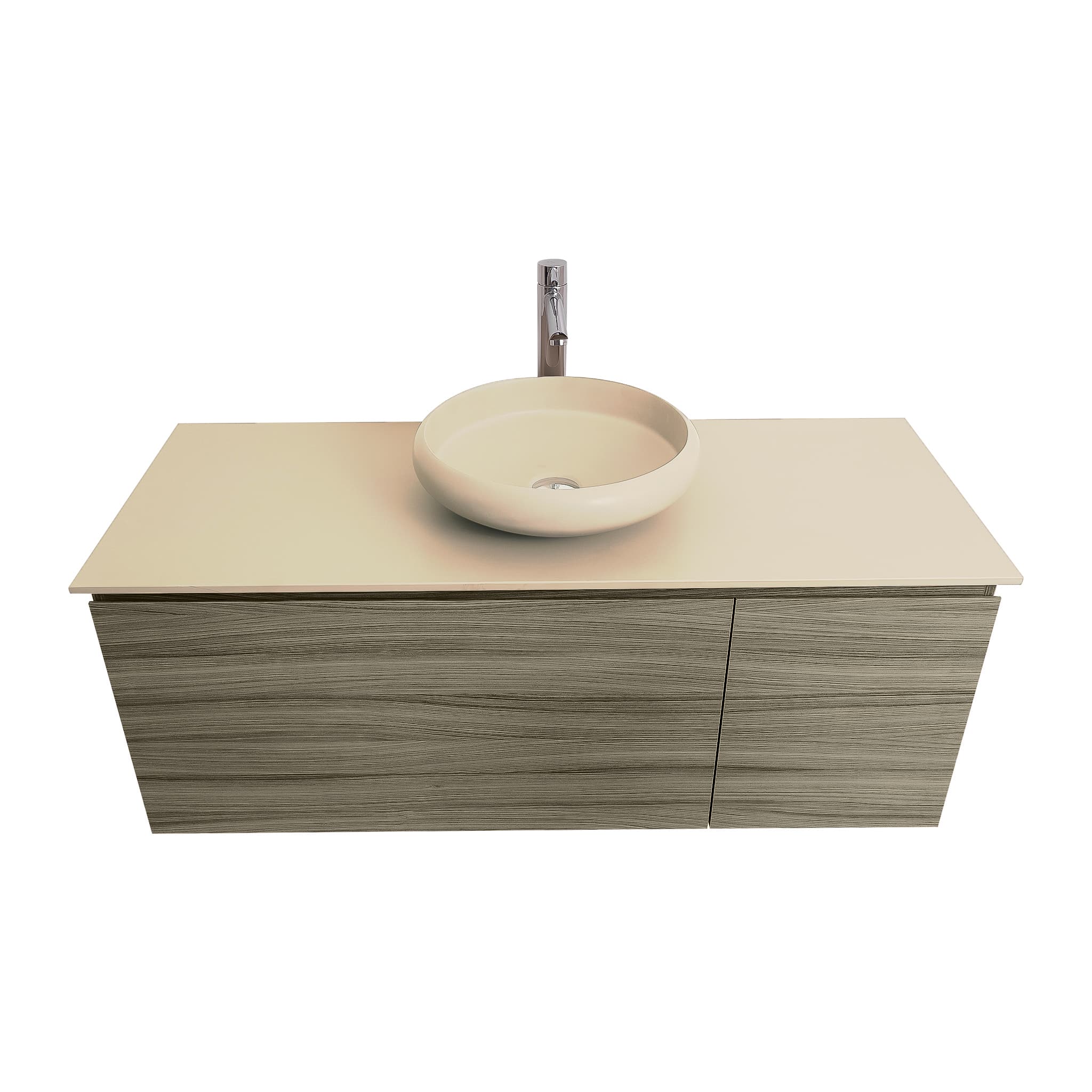 Venice 47.5 Nilo Grey Wood Texture Cabinet, Solid Surface Flat Taupe Counter And Round Solid Surface Taupe Basin 1153, Wall Mounted Modern Vanity Set