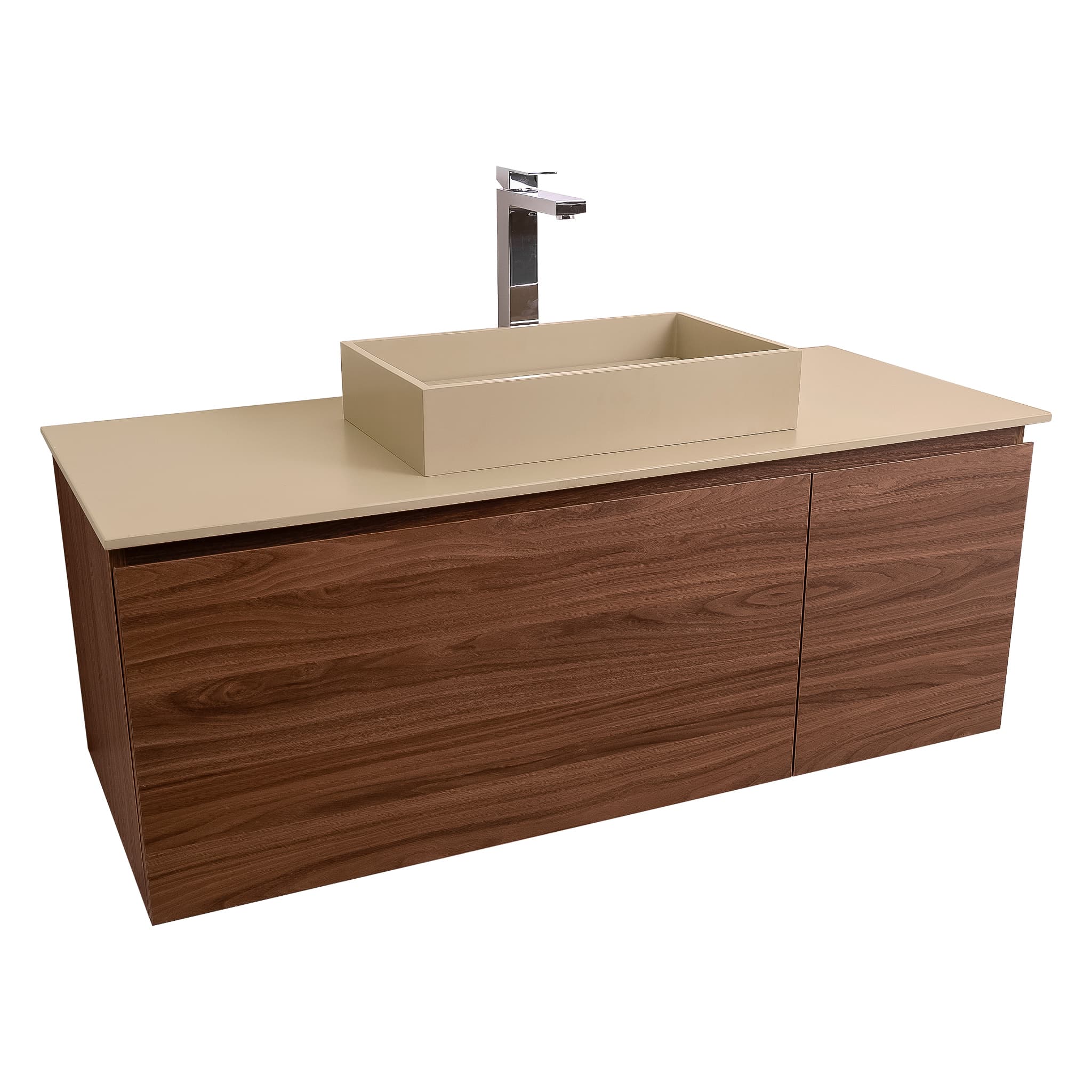 Venice 47.5 Walnut Wood Texture Cabinet, Solid Surface Flat Taupe Counter And Infinity Square Solid Surface Taupe Basin 1329, Wall Mounted Modern Vanity Set Bath Trends USA