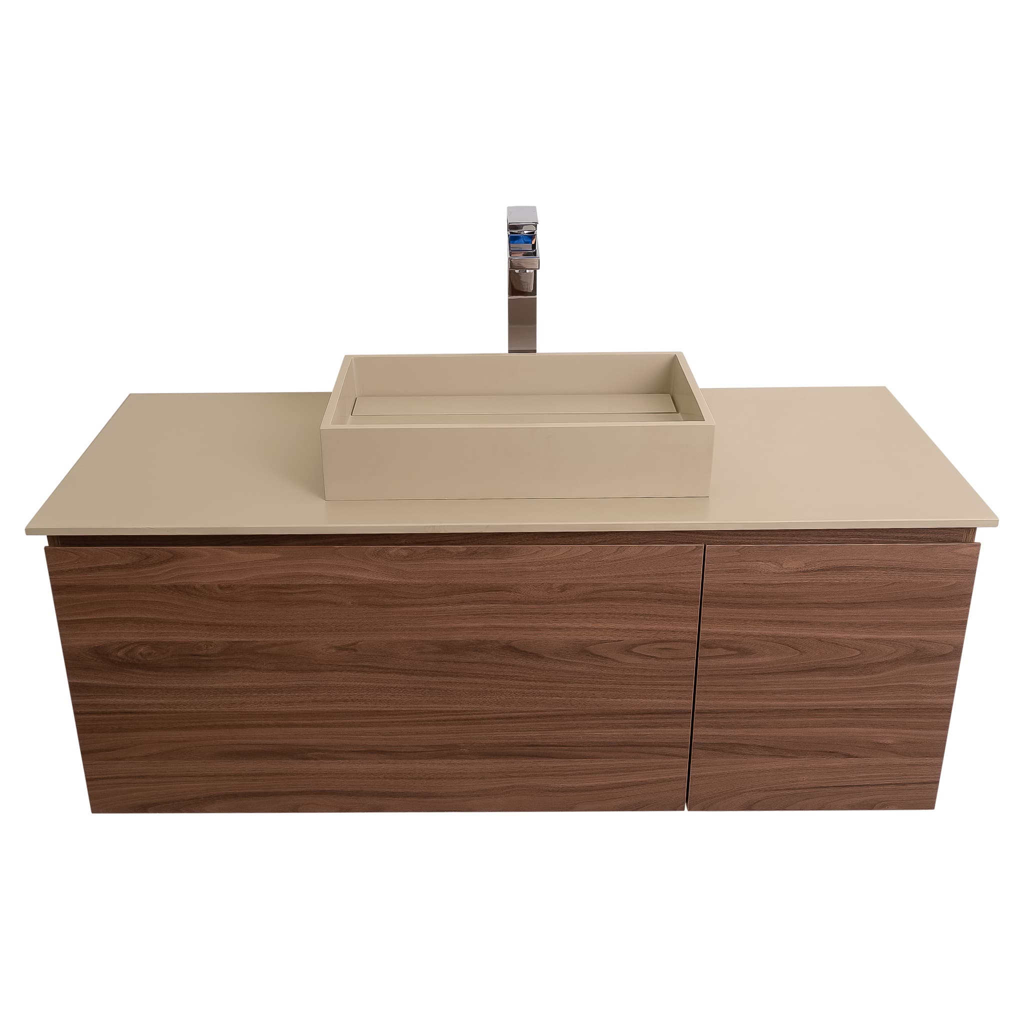 Venice 47.5 Walnut Wood Texture Cabinet, Solid Surface Flat Taupe Counter And Infinity Square Solid Surface Taupe Basin 1329, Wall Mounted Modern Vanity Set Bath Trends USA