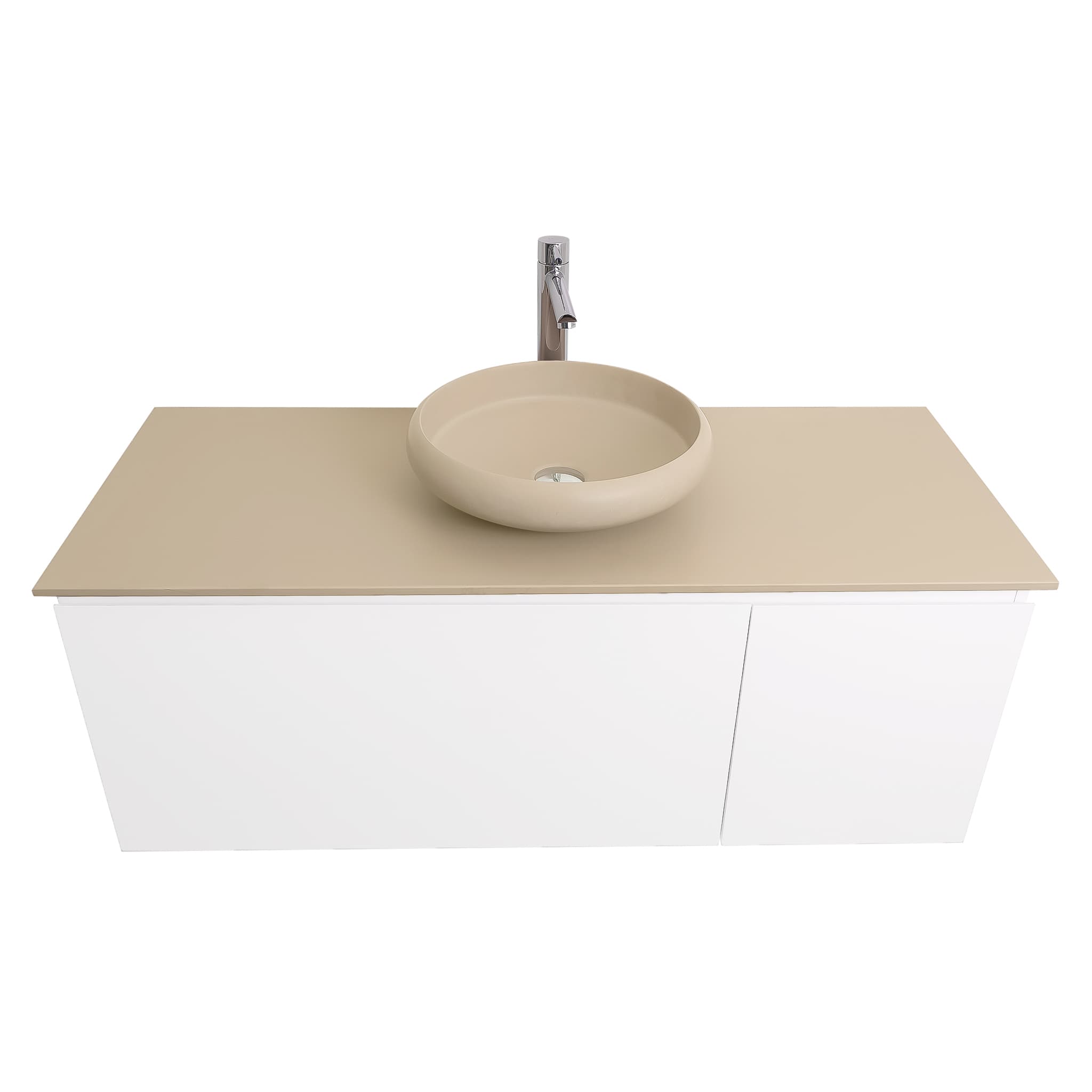 Venice 47.5 White High Gloss Cabinet, Solid Surface Flat Taupe Counter And Round Solid Surface Taupe Basin 1153, Wall Mounted Modern Vanity Set Bath Trends USA