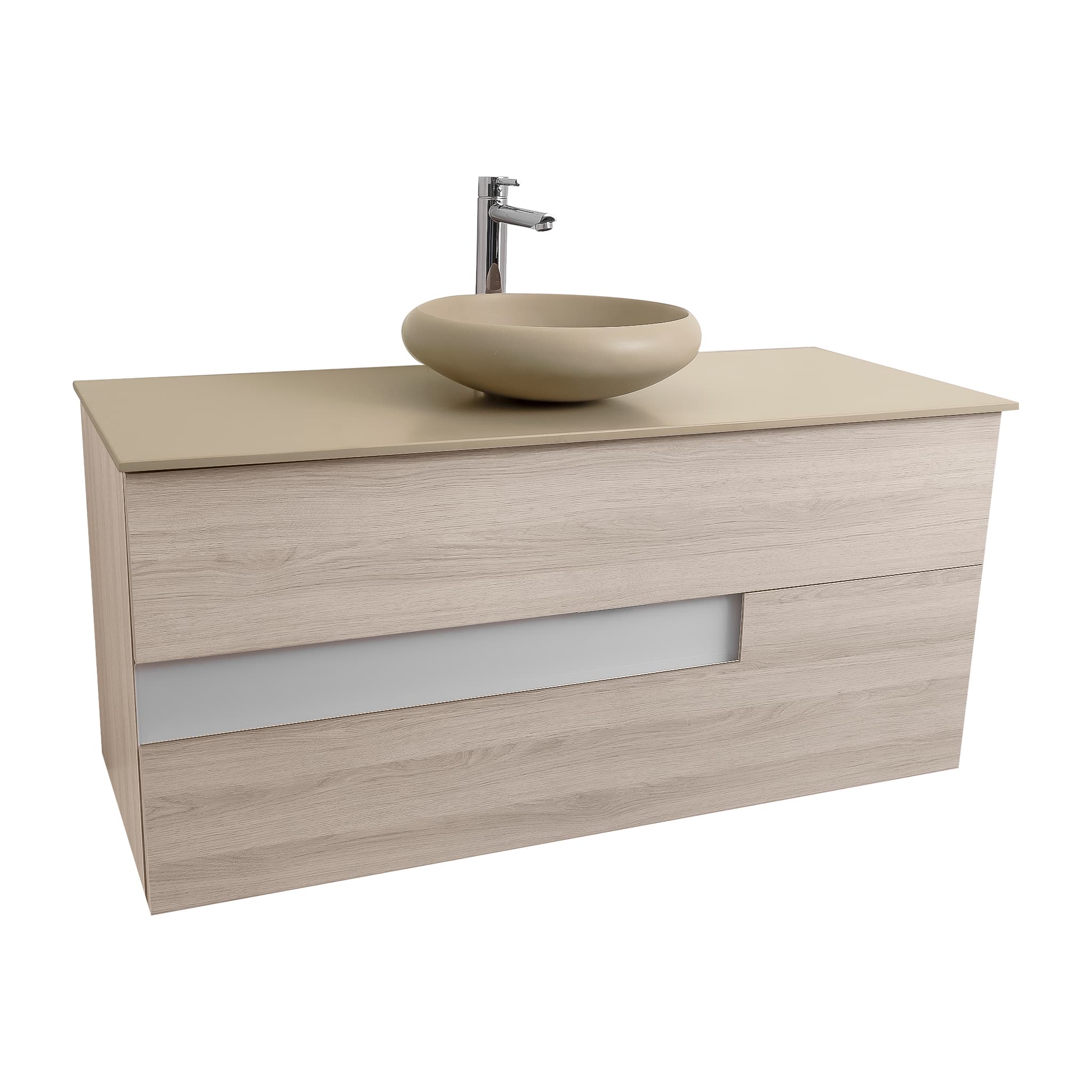 Vision 47.5 Natural Light Wood Cabinet, Solid Surface Flat Taupe Counter And Round Solid Surface Taupe Basin 1153, Wall Mounted Modern Vanity Set Bath Trends USA