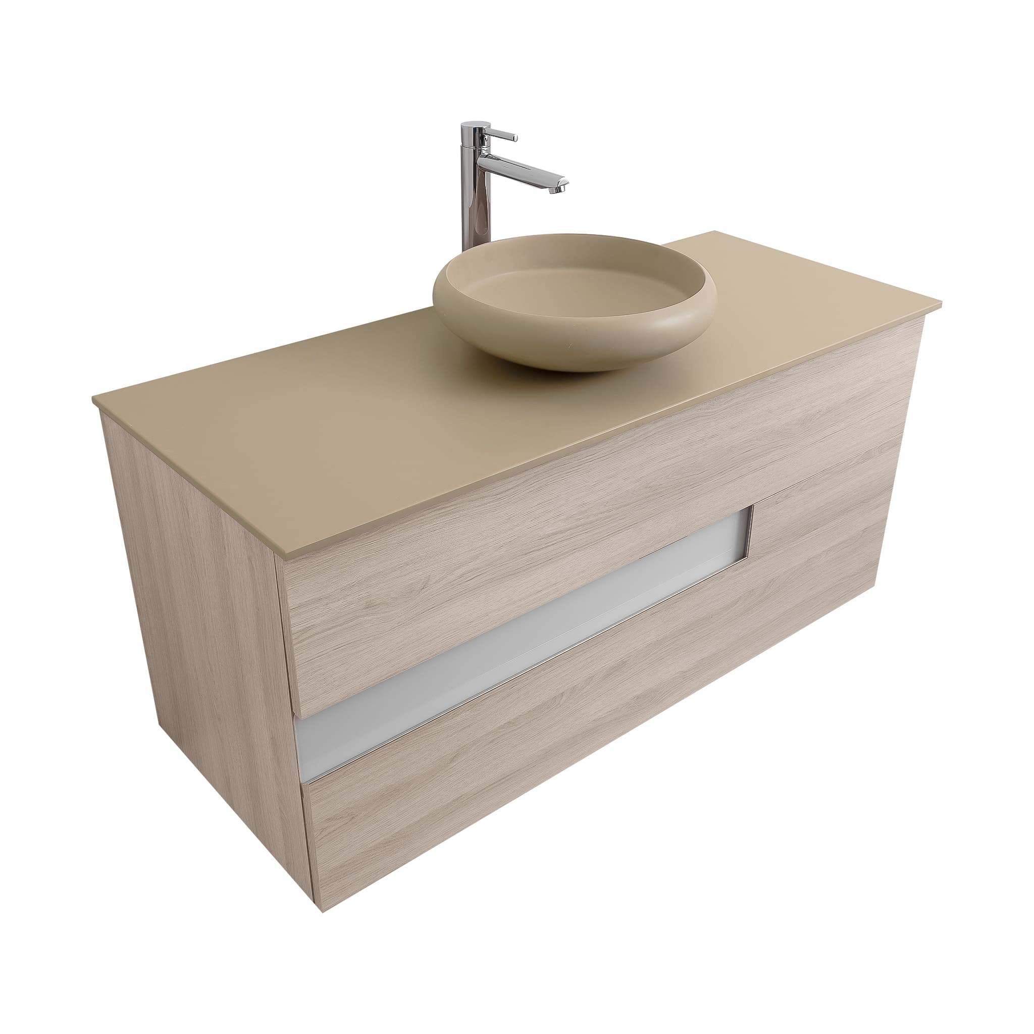 Vision 47.5 Natural Light Wood Cabinet, Solid Surface Flat Taupe Counter And Round Solid Surface Taupe Basin 1153, Wall Mounted Modern Vanity Set Bath Trends USA