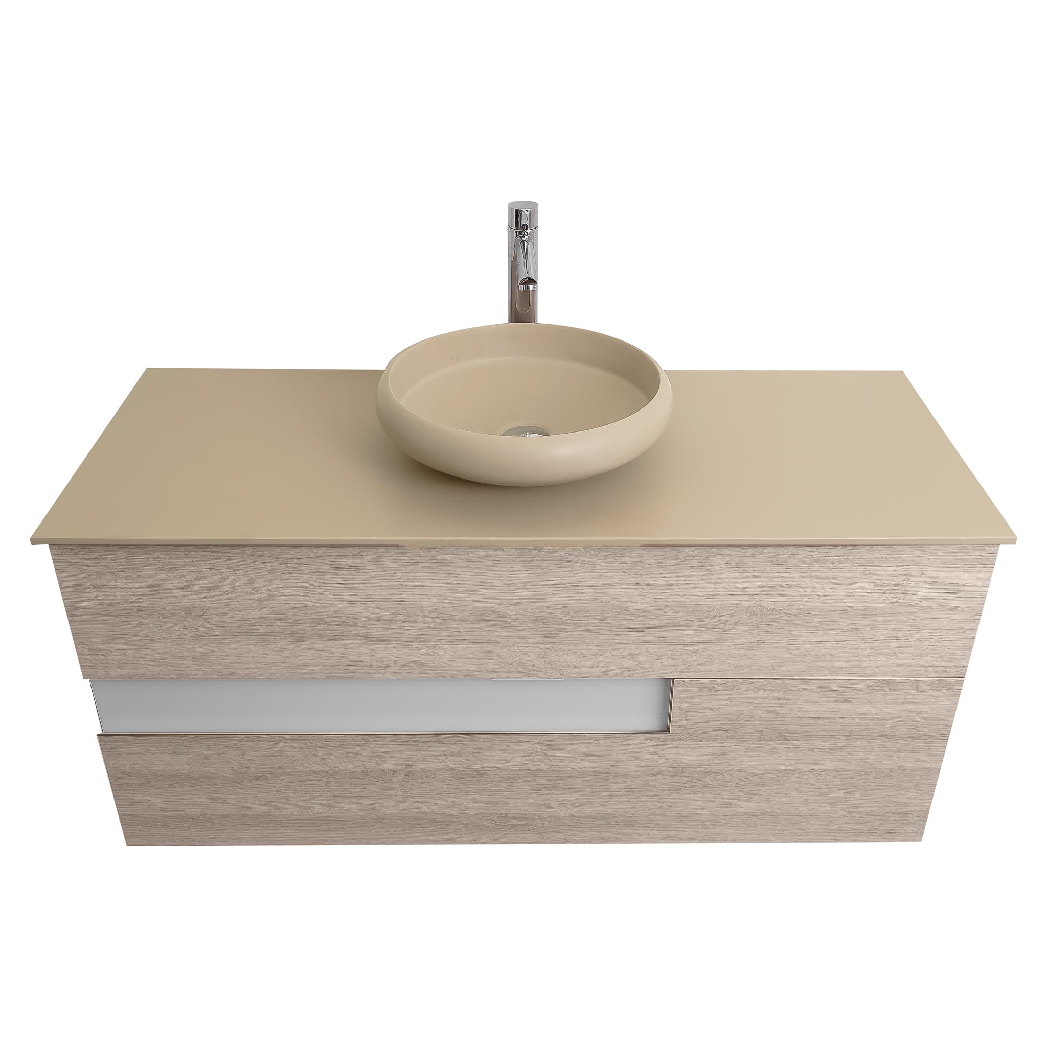 Vision 47.5 Natural Light Wood Cabinet, Solid Surface Flat Taupe Counter And Round Solid Surface Taupe Basin 1153, Wall Mounted Modern Vanity Set Bath Trends USA