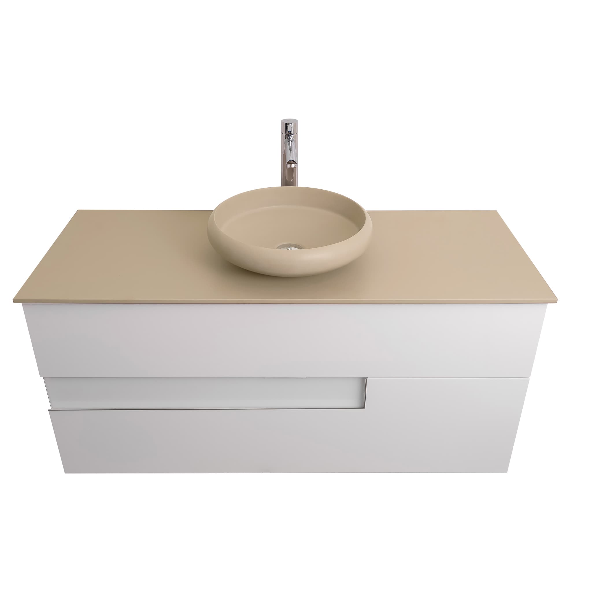 Vision 47.5 White High Gloss Cabinet, Solid Surface Flat Taupe Counter And Round Solid Surface Taupe Basin 1153, Wall Mounted Modern Vanity Set Bath Trends USA