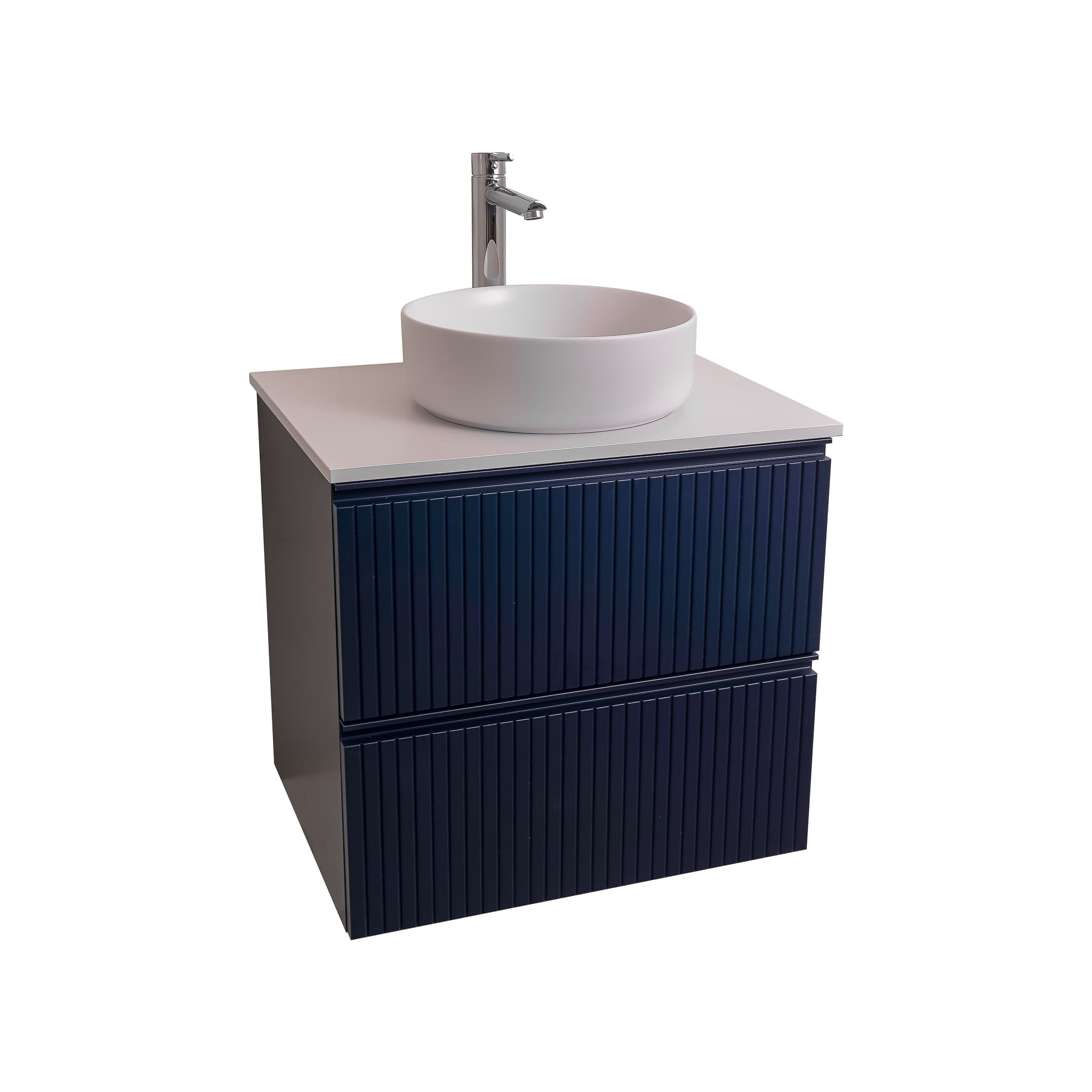 Ares 23.5 Matte Navy Blue Cabinet, Ares White Top And Ares White Ceramic Basin, Wall Mounted Modern Vanity Set
