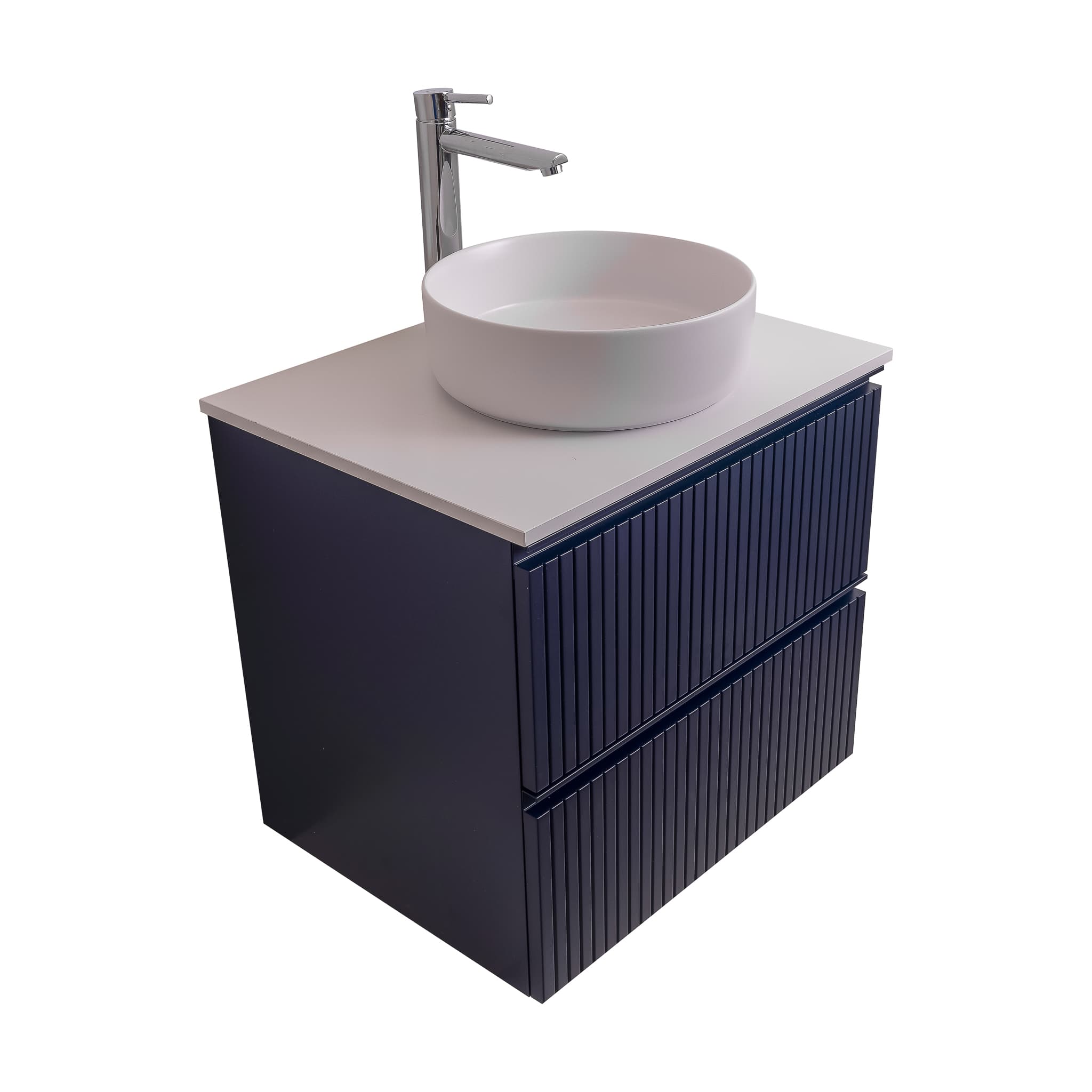 Ares 23.5 Matte Navy Blue Cabinet, Ares White Top And Ares White Ceramic Basin, Wall Mounted Modern Vanity Set