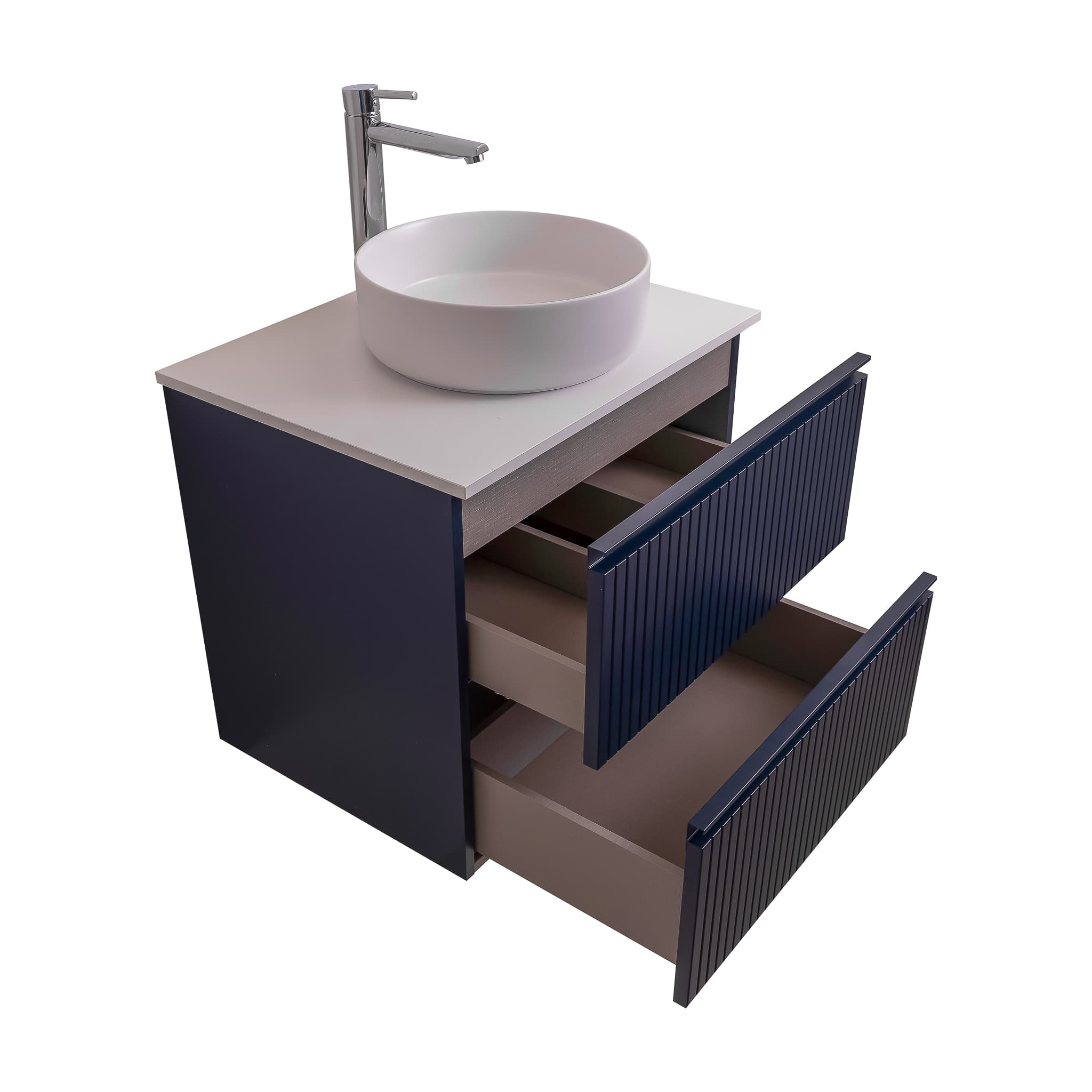 Ares 23.5 Matte Navy Blue Cabinet, Ares White Top And Ares White Ceramic Basin, Wall Mounted Modern Vanity Set