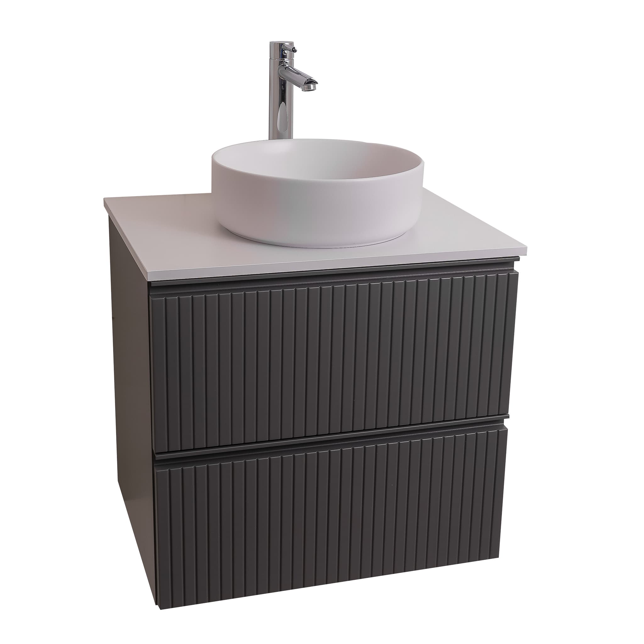 Ares 23.5 Matte Grey Cabinet, Ares White Top And Ares White Ceramic Basin, Wall Mounted Modern Vanity Set