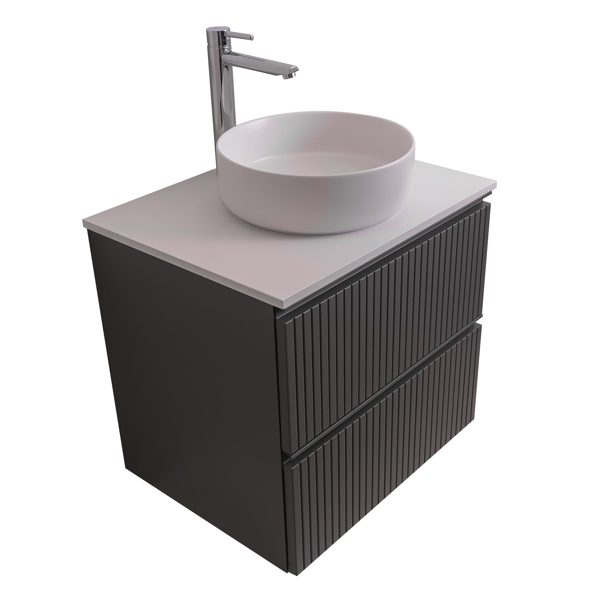 Ares 23.5 Matte Grey Cabinet, Ares White Top And Ares White Ceramic Basin, Wall Mounted Modern Vanity Set