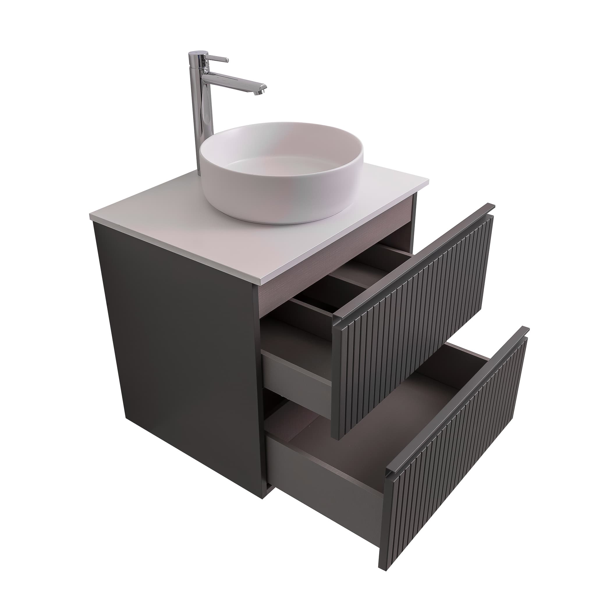 Ares 23.5 Matte Grey Cabinet, Ares White Top And Ares White Ceramic Basin, Wall Mounted Modern Vanity Set