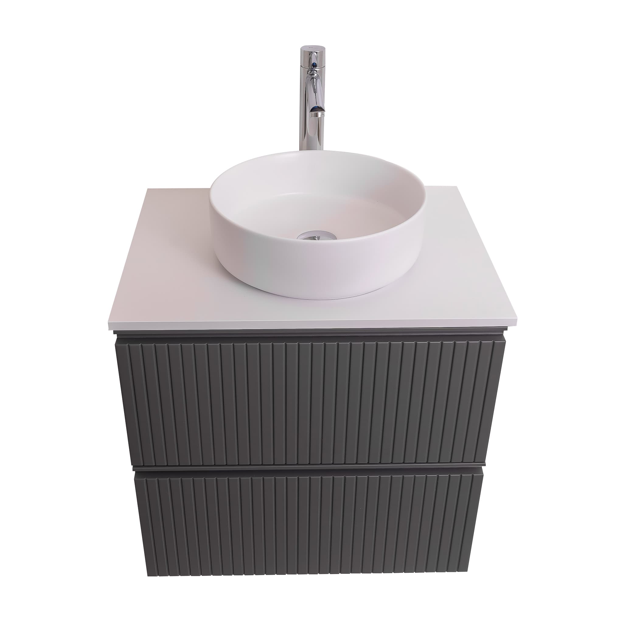 Ares 23.5 Matte Grey Cabinet, Ares White Top And Ares White Ceramic Basin, Wall Mounted Modern Vanity Set