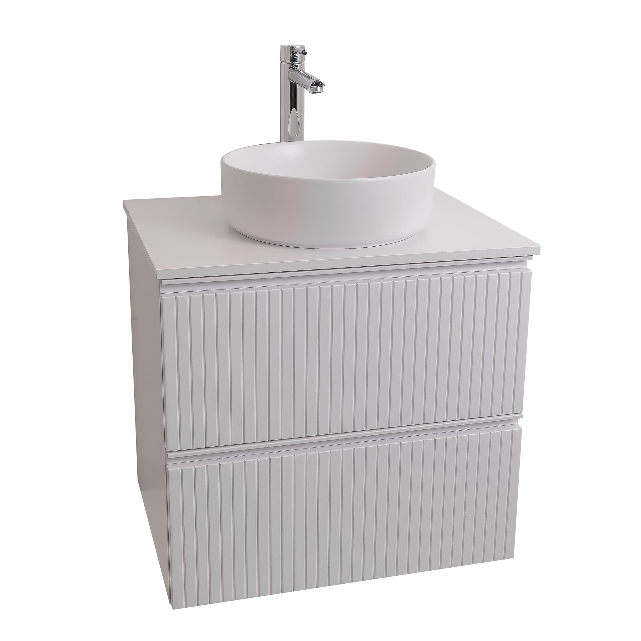 Ares 23.5 Matte White Cabinet, Ares White Top And Ares White Ceramic Basin, Wall Mounted Modern Vanity Set