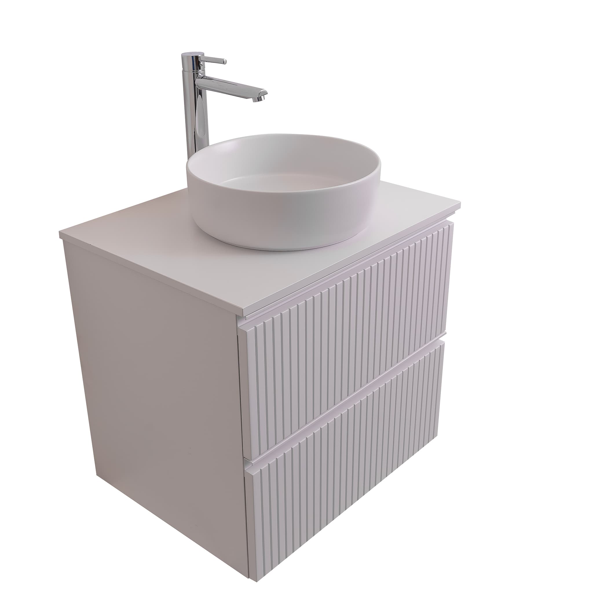 Ares 23.5 Matte White Cabinet, Ares White Top And Ares White Ceramic Basin, Wall Mounted Modern Vanity Set