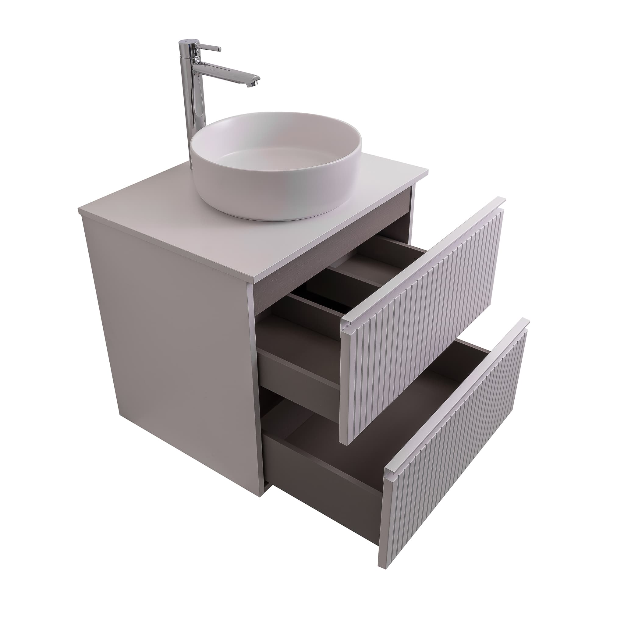 Ares 23.5 Matte White Cabinet, Ares White Top And Ares White Ceramic Basin, Wall Mounted Modern Vanity Set