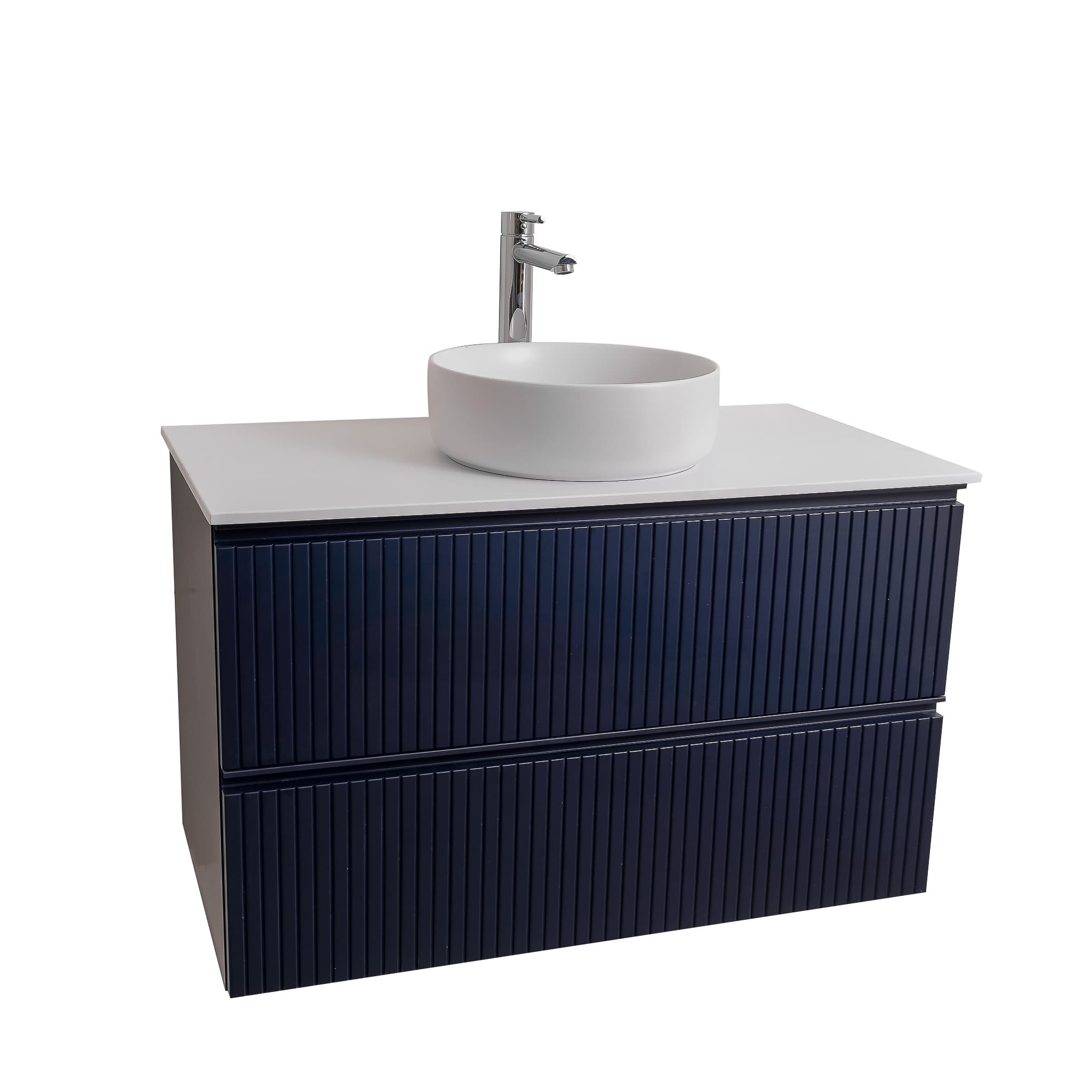 Ares 31.5 Matte Navy Blue Cabinet, Ares White Top And Ares White Ceramic Basin, Wall Mounted Modern Vanity Set