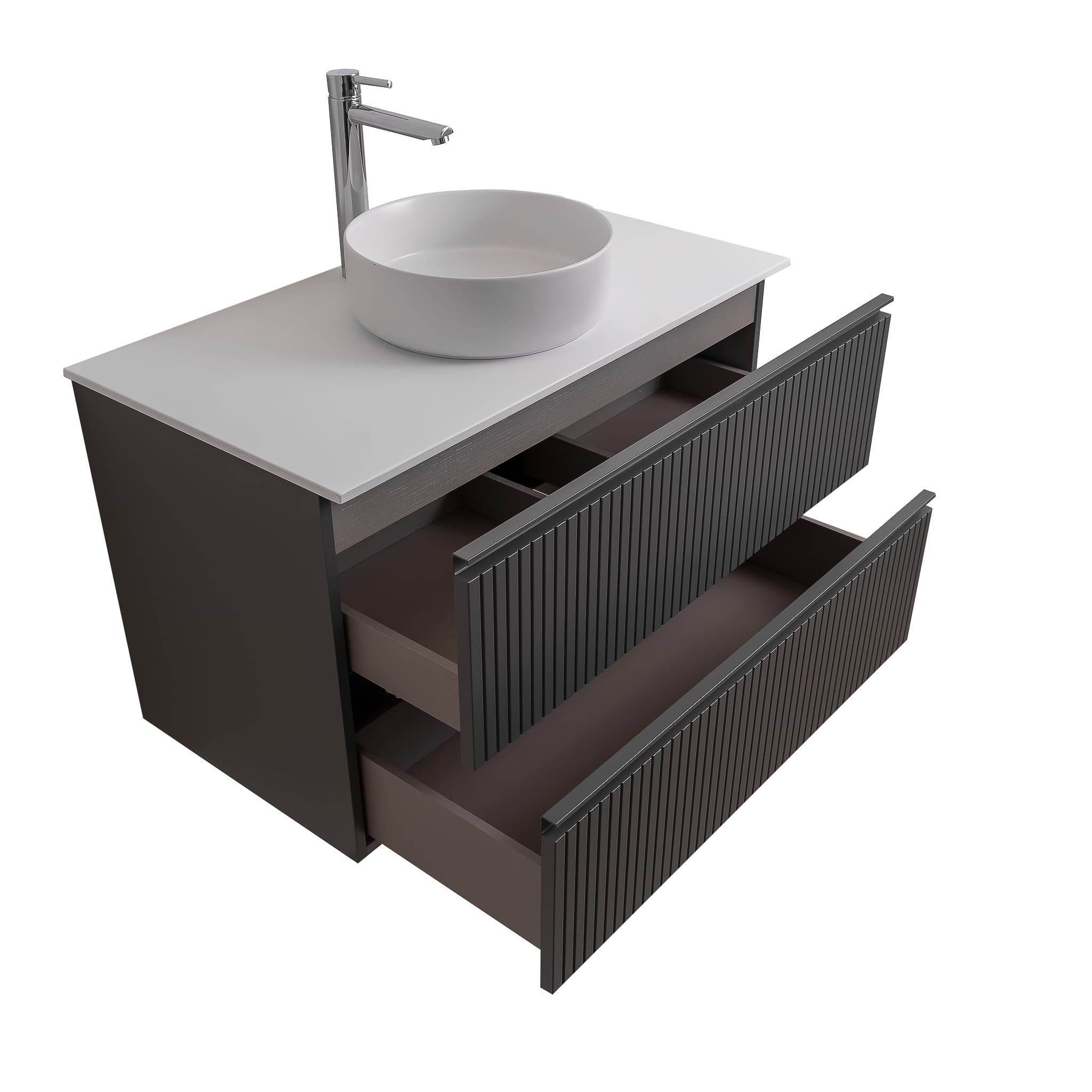 Ares 31.5 Matte Grey Cabinet, Ares White Top And Ares White Ceramic Basin, Wall Mounted Modern Vanity Set