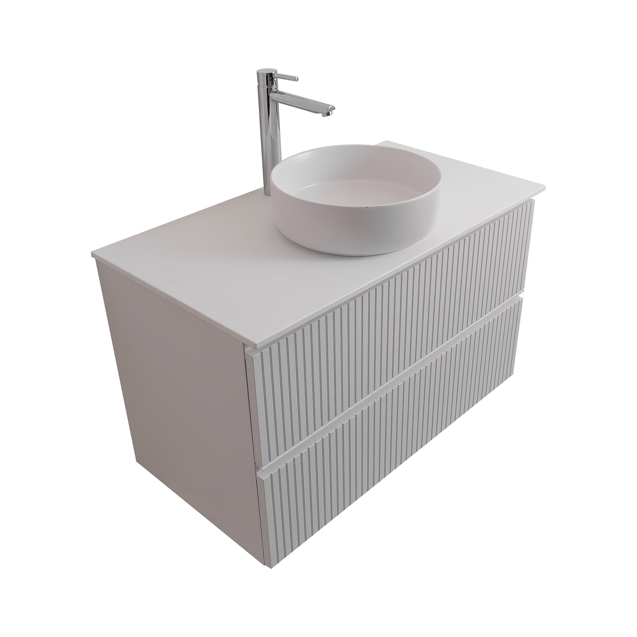 Ares 31.5 Matte White Cabinet, Ares White Top And Ares White Ceramic Basin, Wall Mounted Modern Vanity Set