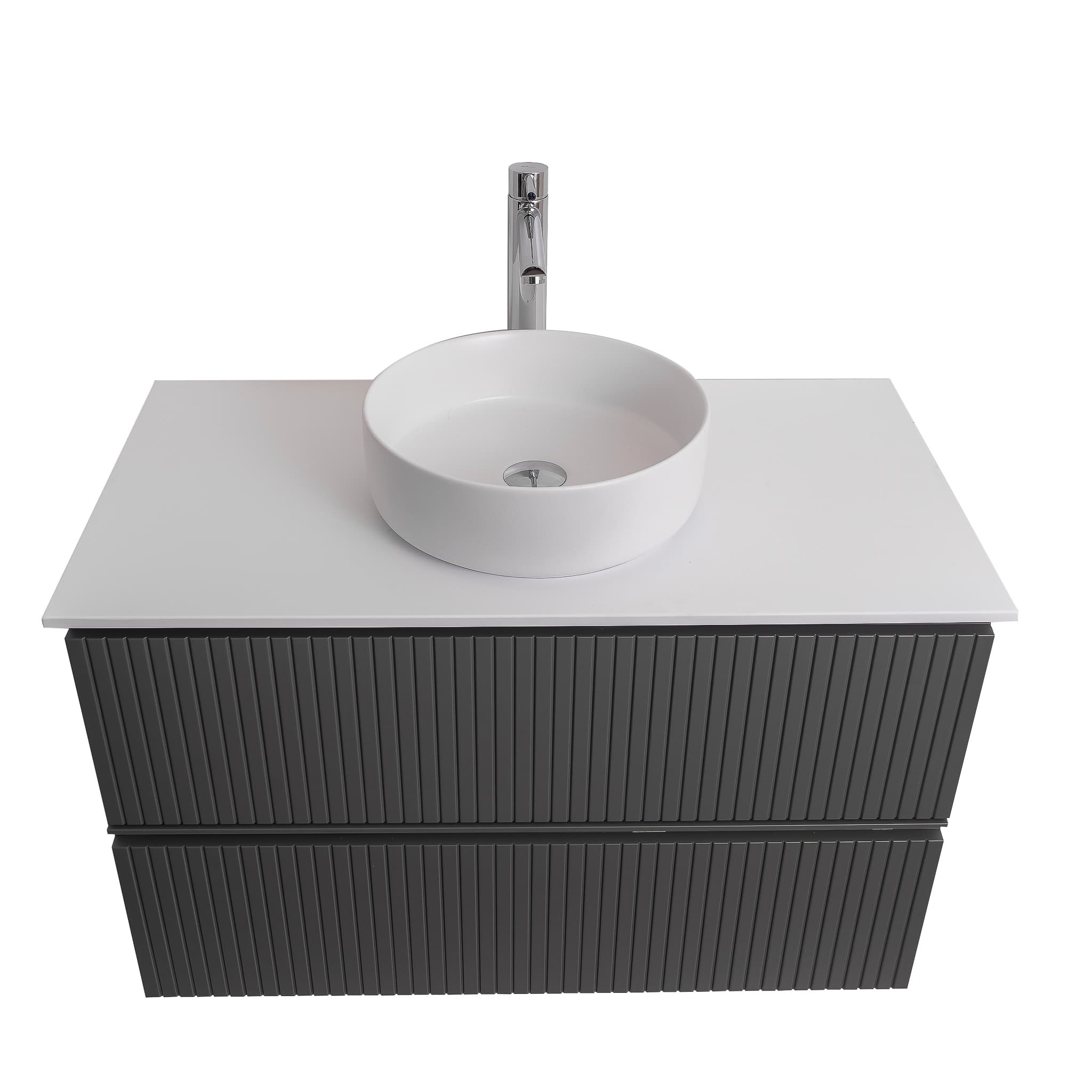 Ares 35.5 Matte Grey Cabinet, Ares White Top And Ares White Ceramic Basin, Wall Mounted Modern Vanity Set