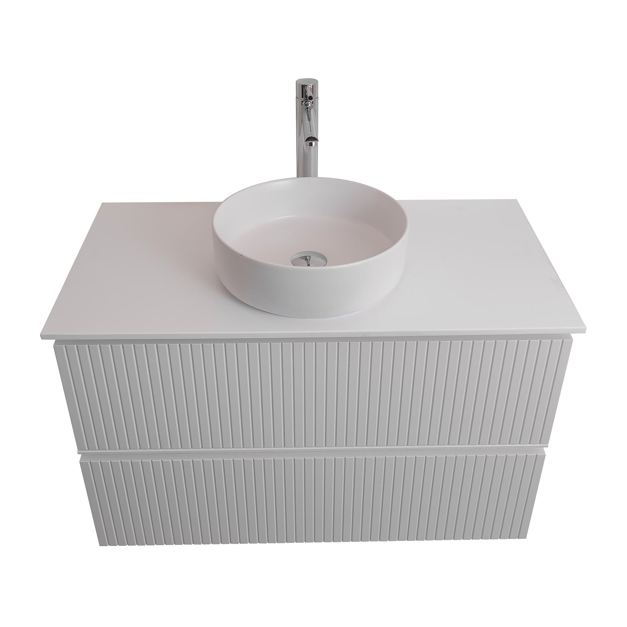 Ares 35.5 Matte White Cabinet, Ares White Top And Ares White Ceramic Basin, Wall Mounted Modern Vanity Set