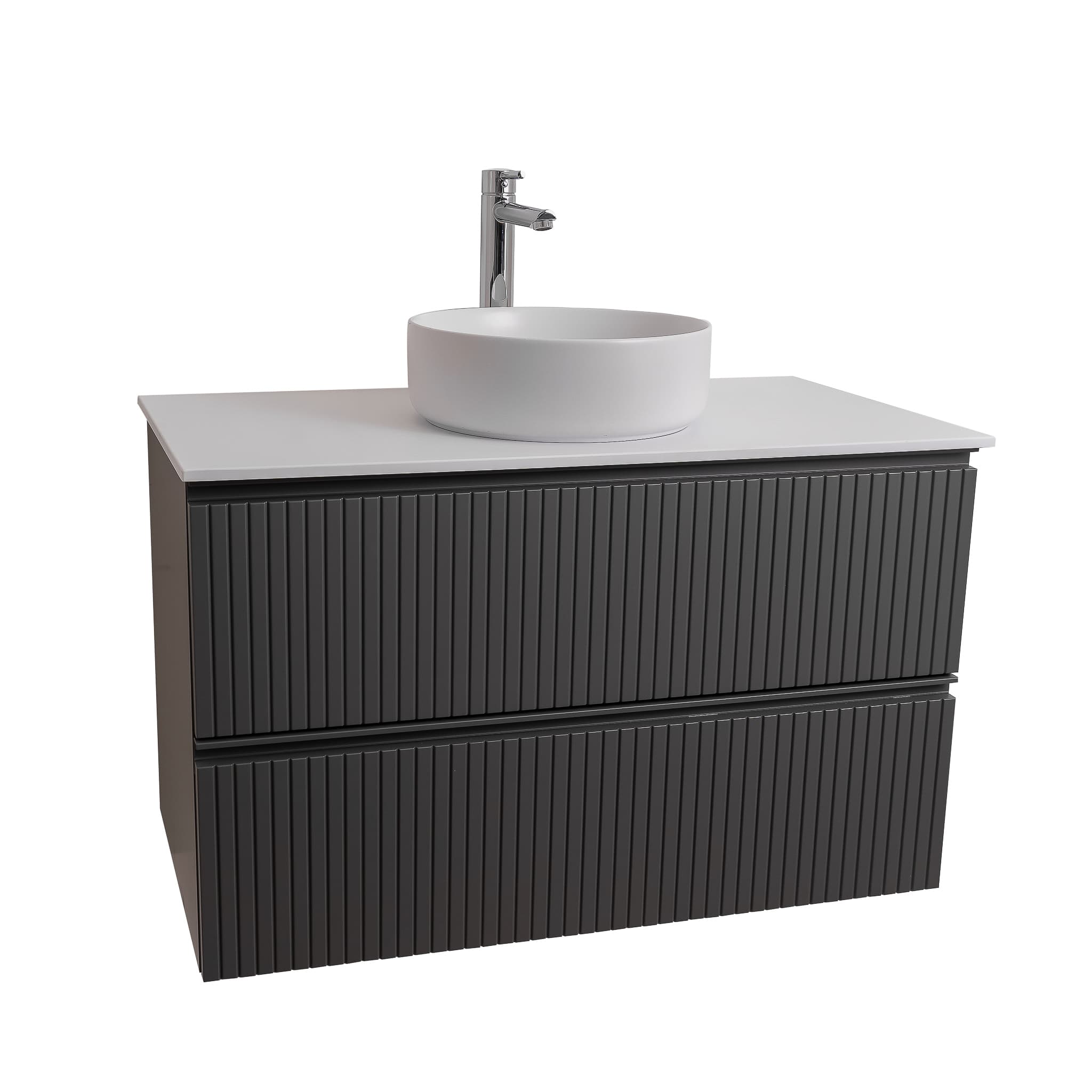 Ares 39.5 Matte Grey Cabinet, Ares White Top And Ares White Ceramic Basin, Wall Mounted Modern Vanity Set
