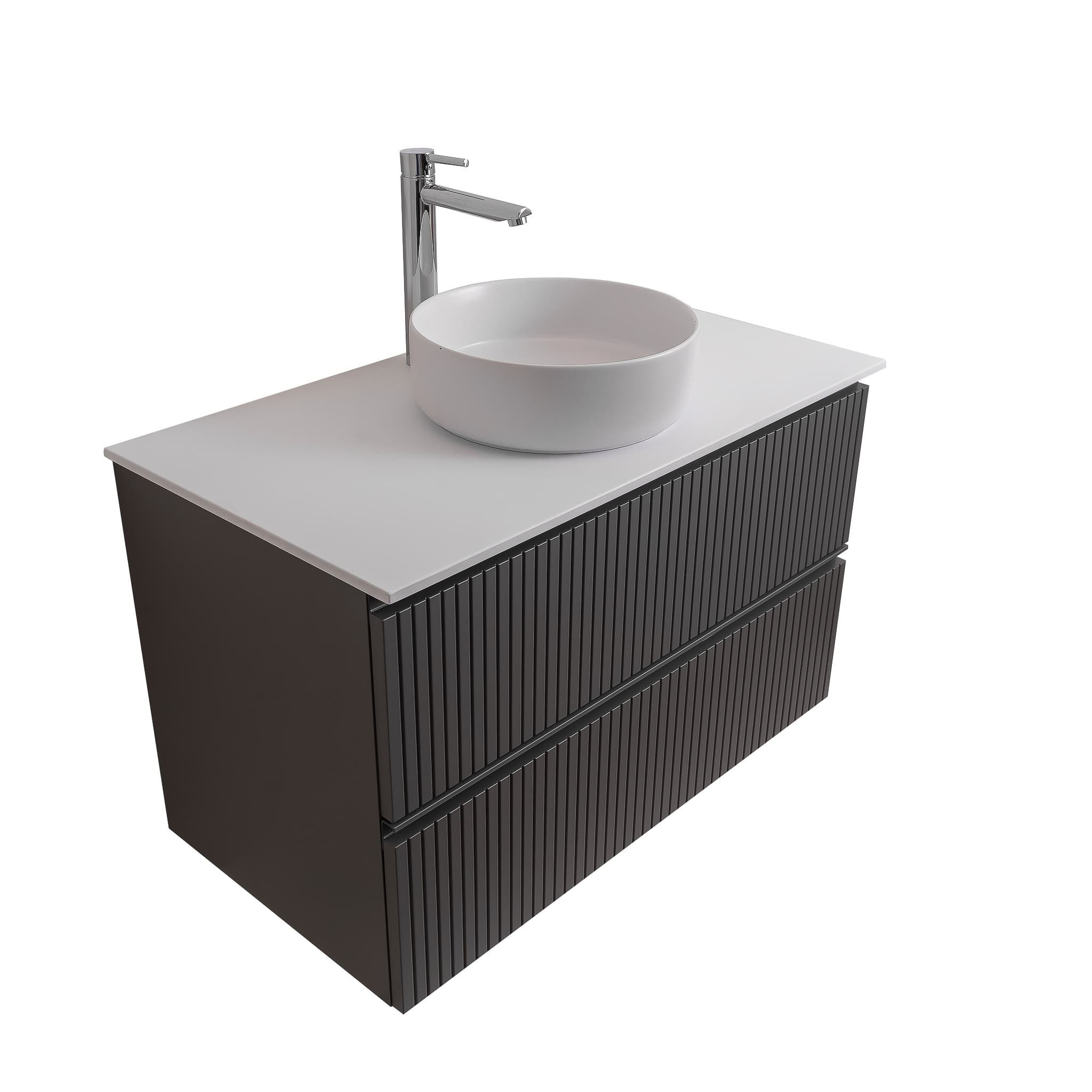 Ares 39.5 Matte Grey Cabinet, Ares White Top And Ares White Ceramic Basin, Wall Mounted Modern Vanity Set