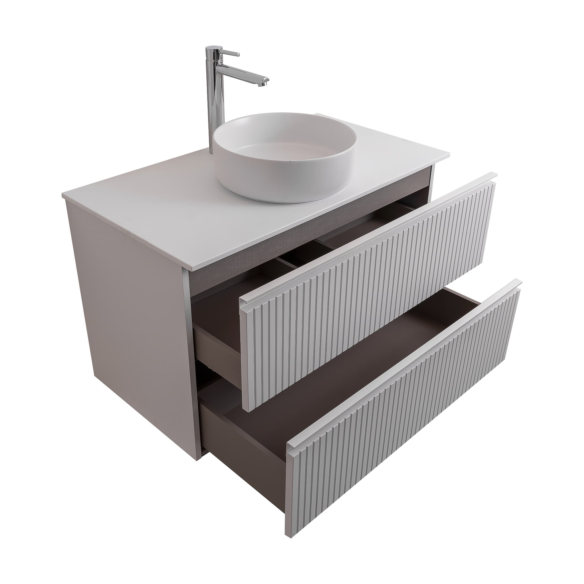 Ares 39.5 Matte White Cabinet, Ares White Top And Ares White Ceramic Basin, Wall Mounted Modern Vanity Set