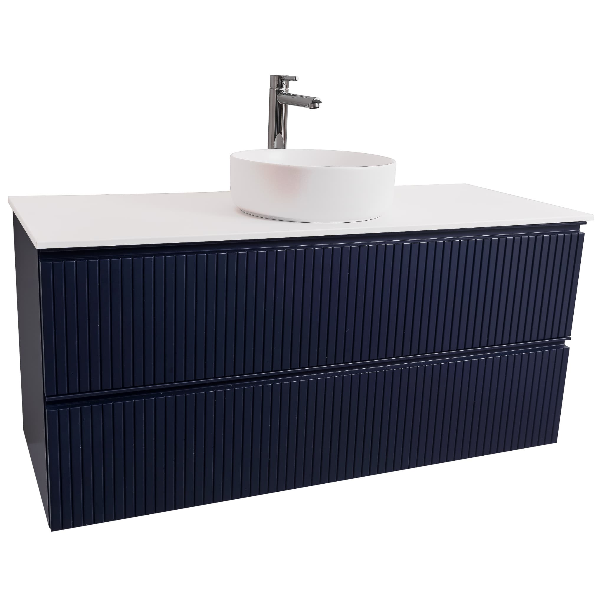 Ares 47.5 Matte Navy Blue Cabinet, Ares White Top And Ares White Ceramic Basin, Wall Mounted Modern Vanity Set Bath Trends USA