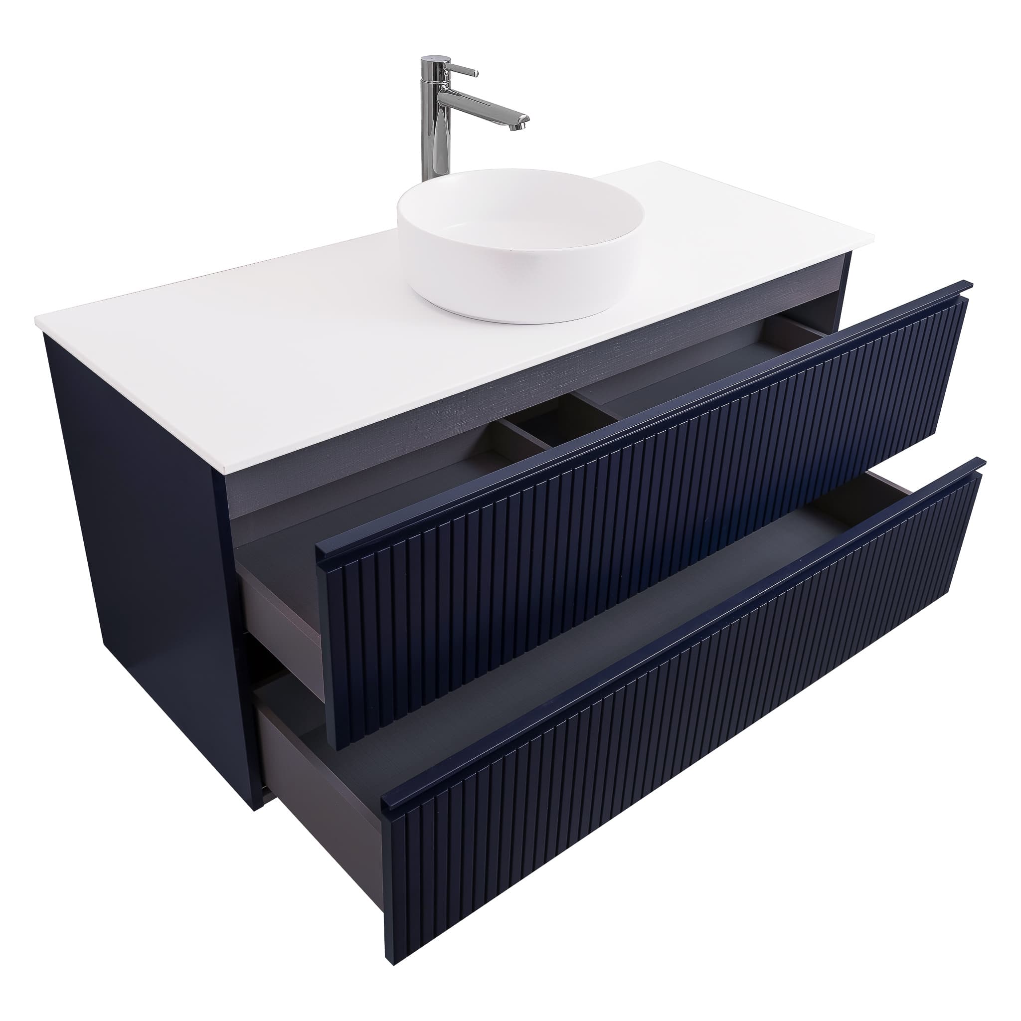 Ares 47.5 Matte Navy Blue Cabinet, Ares White Top And Ares White Ceramic Basin, Wall Mounted Modern Vanity Set