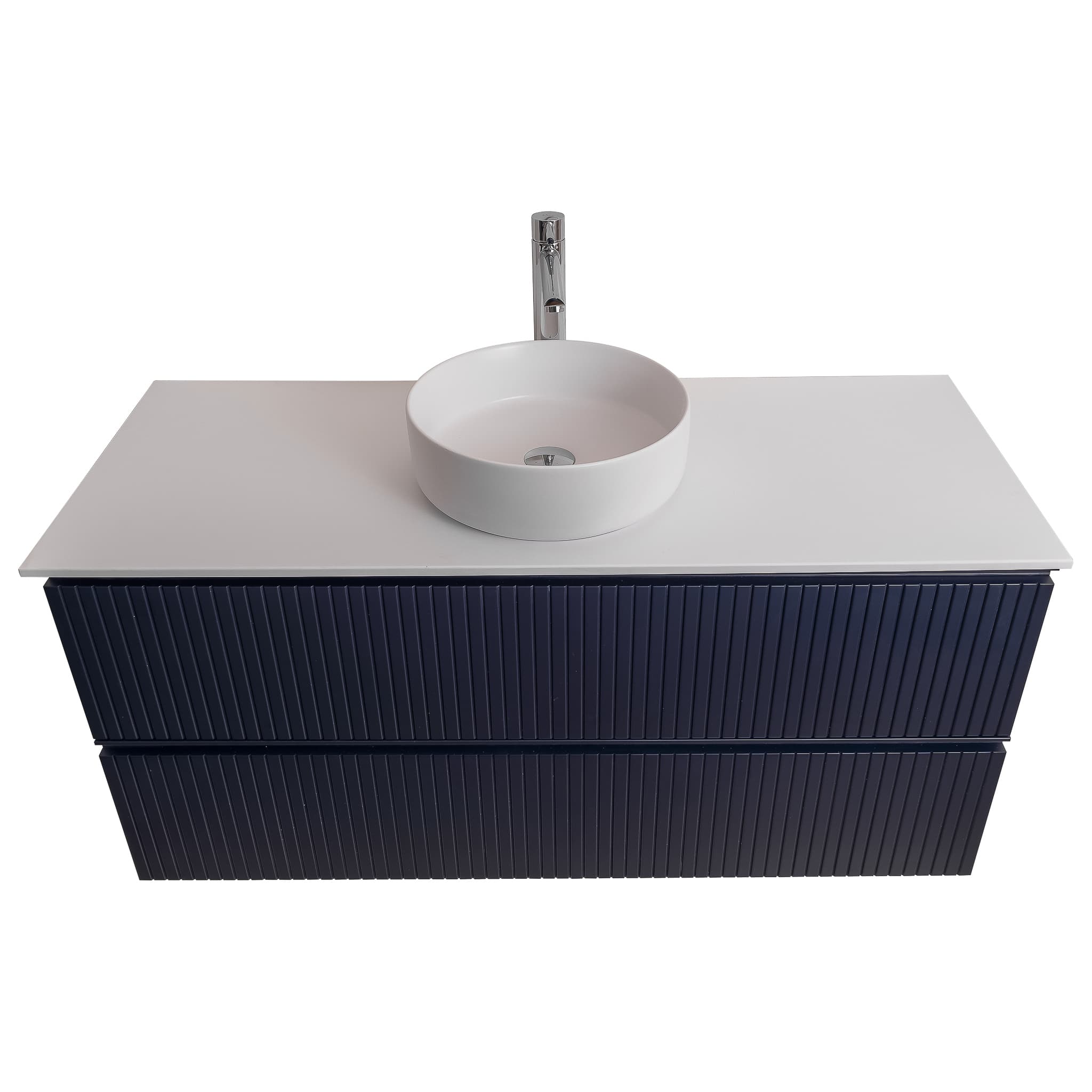 Ares 47.5 Matte Navy Blue Cabinet, Ares White Top And Ares White Ceramic Basin, Wall Mounted Modern Vanity Set