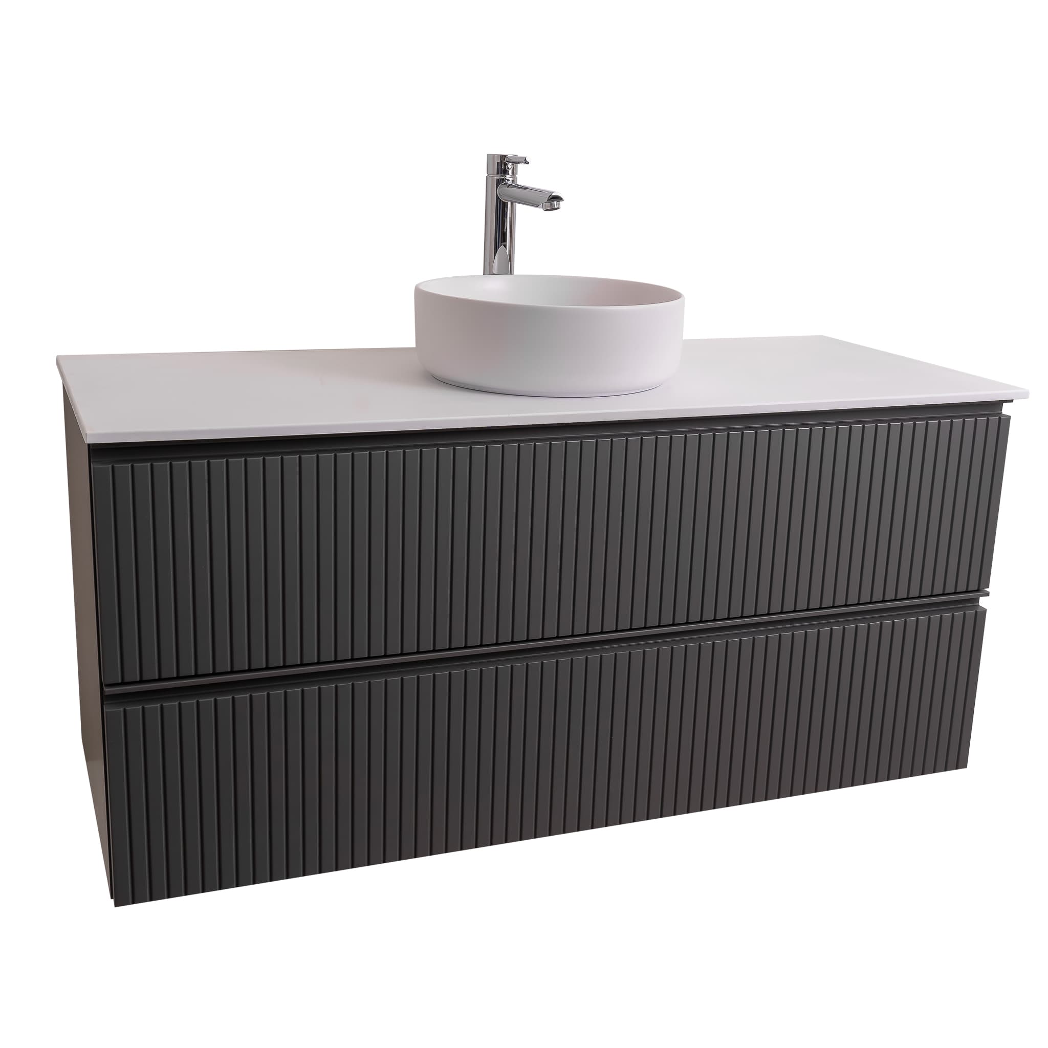 Ares 47.5 Matte Grey Cabinet, Ares White Top And Ares White Ceramic Basin, Wall Mounted Modern Vanity Set