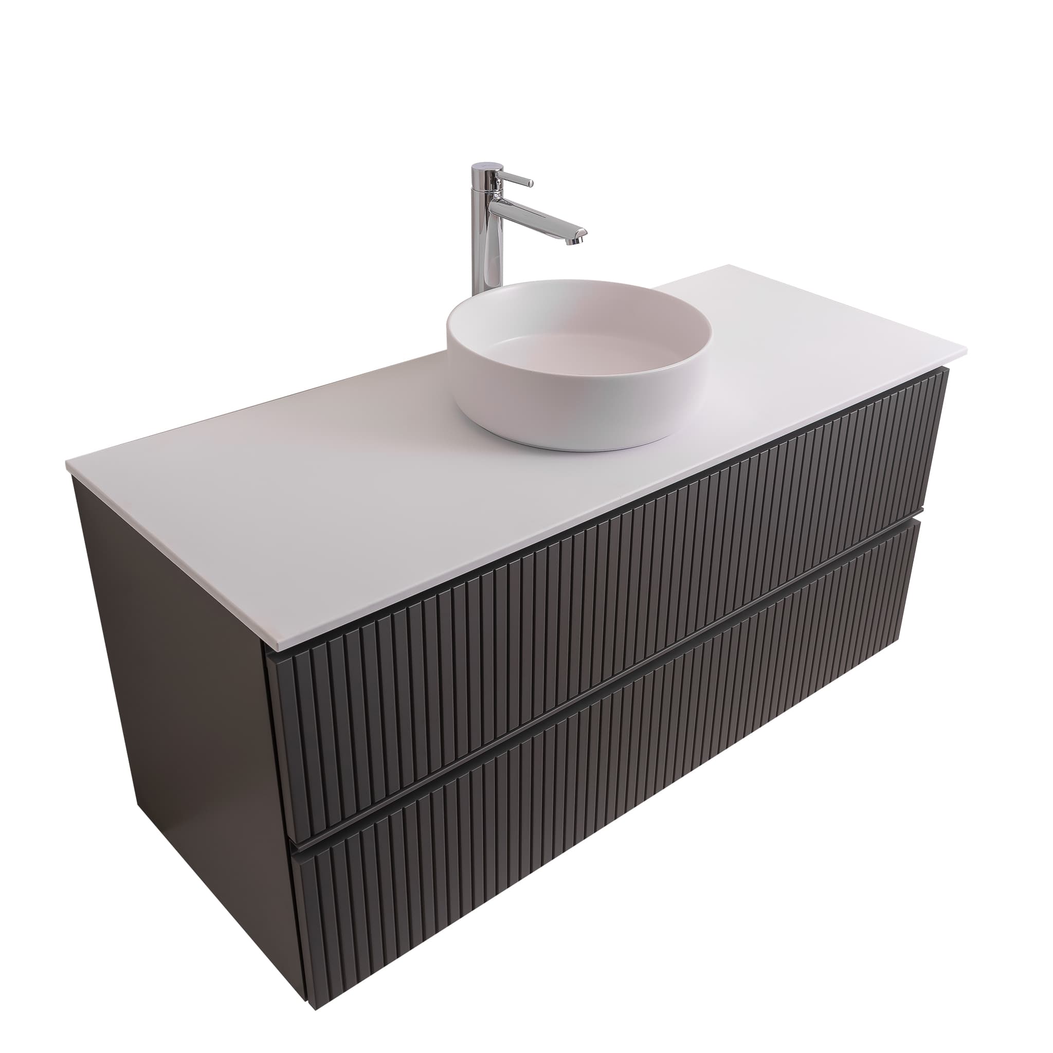 Ares 47.5 Matte Grey Cabinet, Ares White Top And Ares White Ceramic Basin, Wall Mounted Modern Vanity Set