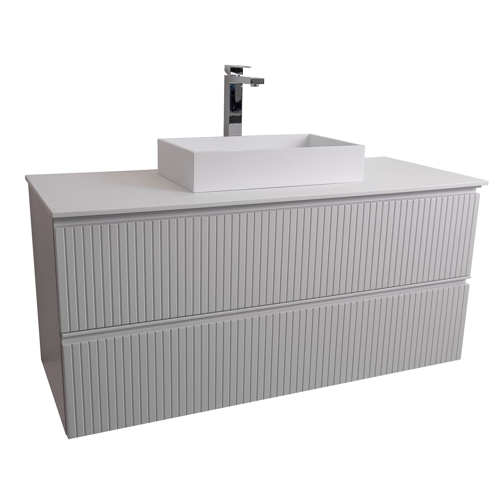 Ares 47.5 Matte White Cabinet, Solid Surface Flat White Counter And Infinity Square Solid Surface White Basin 1329, Wall Mounted Modern Vanity Set Bath Trends USA