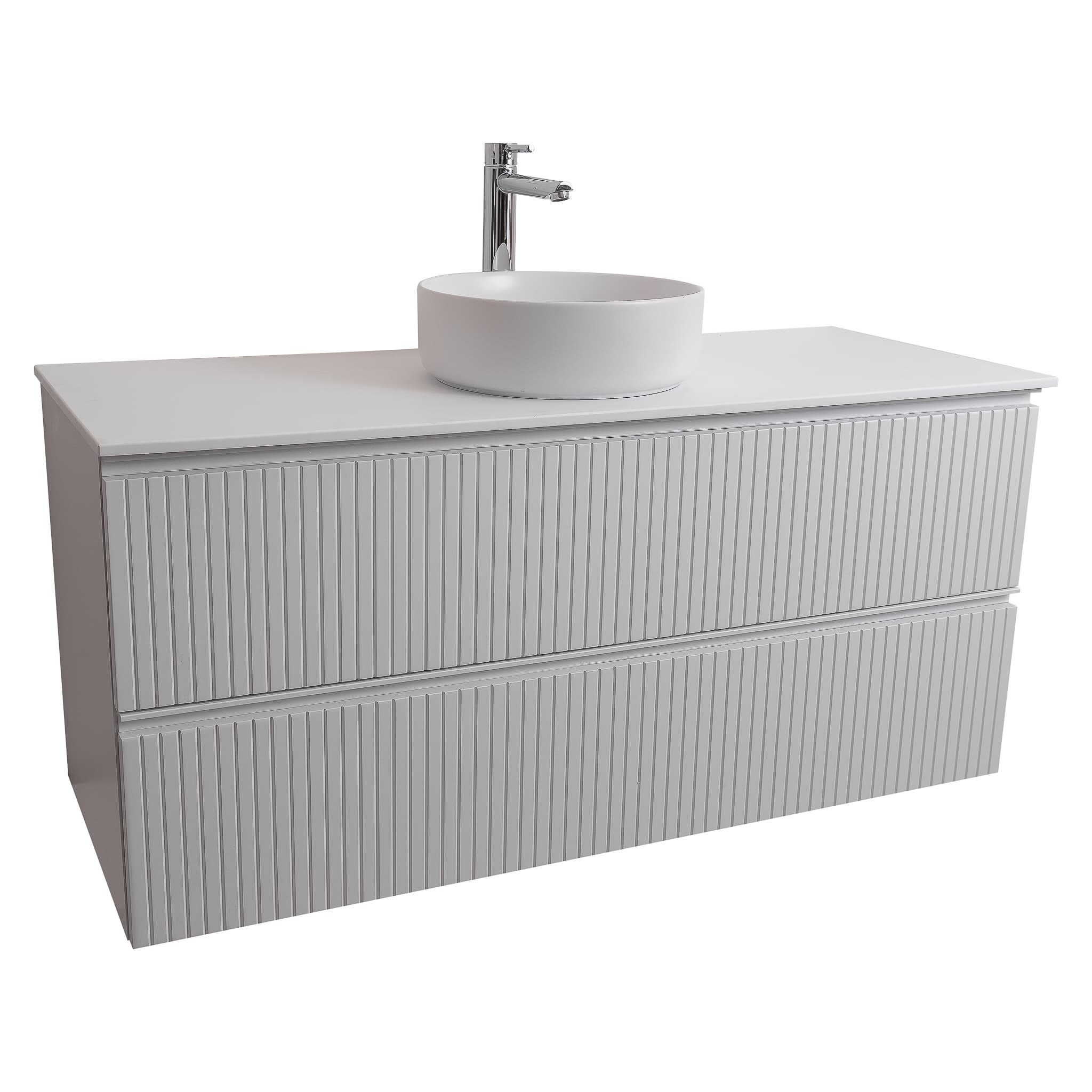 Ares 47.5 Matte White Cabinet, Ares White Top And Ares White Ceramic Basin, Wall Mounted Modern Vanity Set
