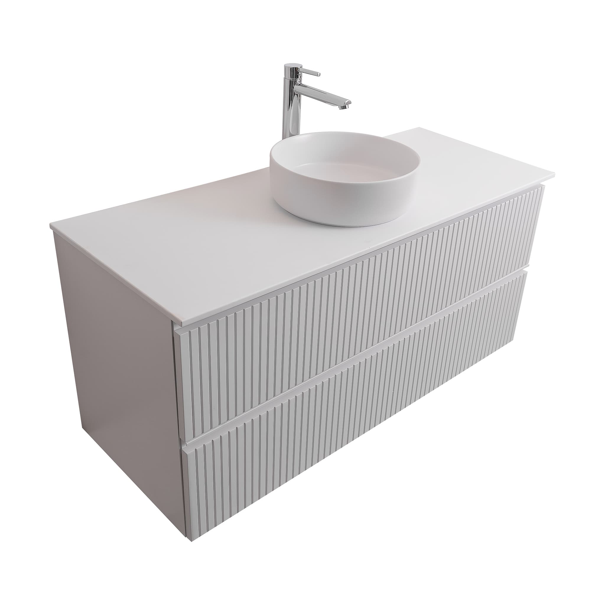 Ares 47.5 Matte White Cabinet, Ares White Top And Ares White Ceramic Basin, Wall Mounted Modern Vanity Set Bath Trends USA