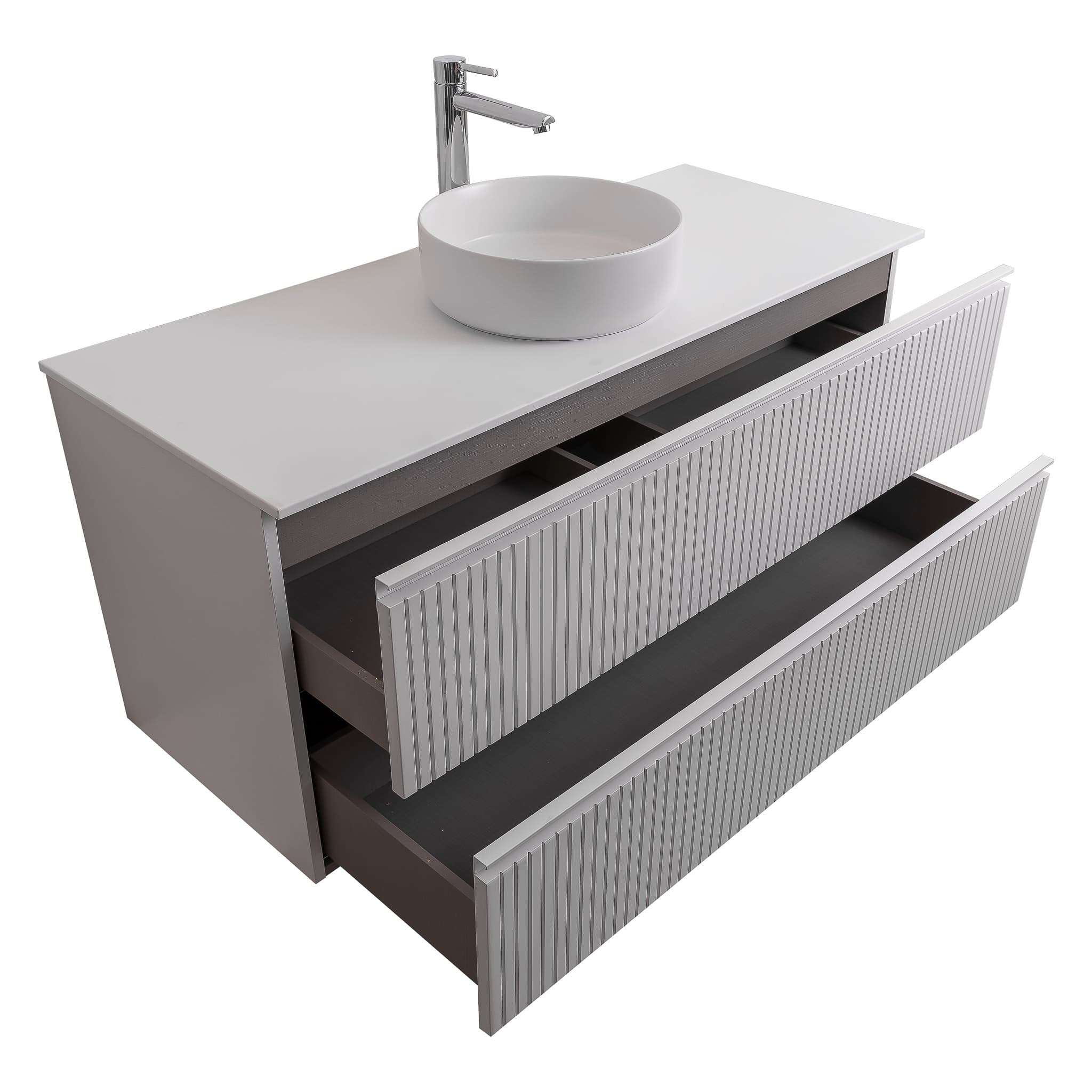 Ares 47.5 Matte White Cabinet, Ares White Top And Ares White Ceramic Basin, Wall Mounted Modern Vanity Set