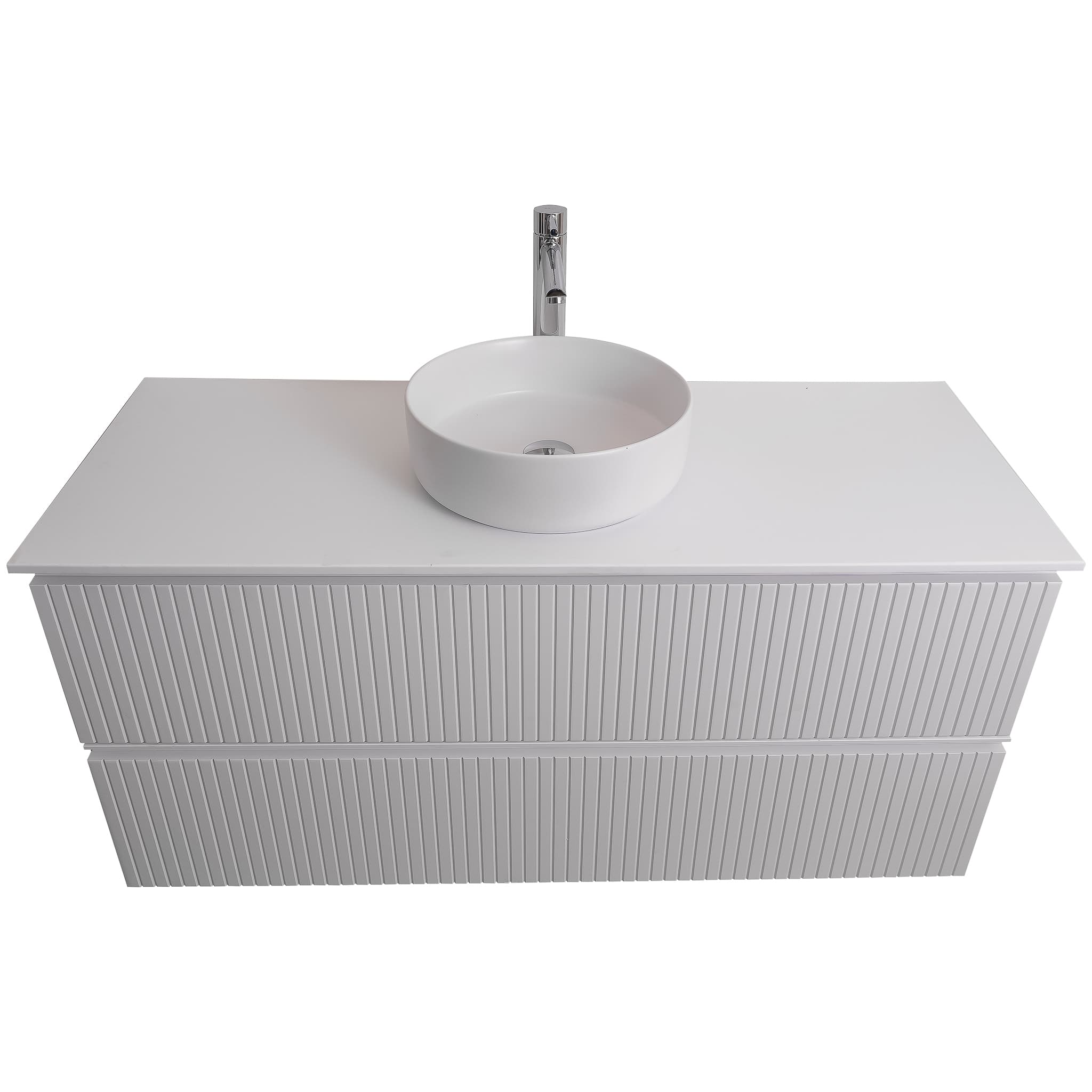 Ares 47.5 Matte White Cabinet, Ares White Top And Ares White Ceramic Basin, Wall Mounted Modern Vanity Set
